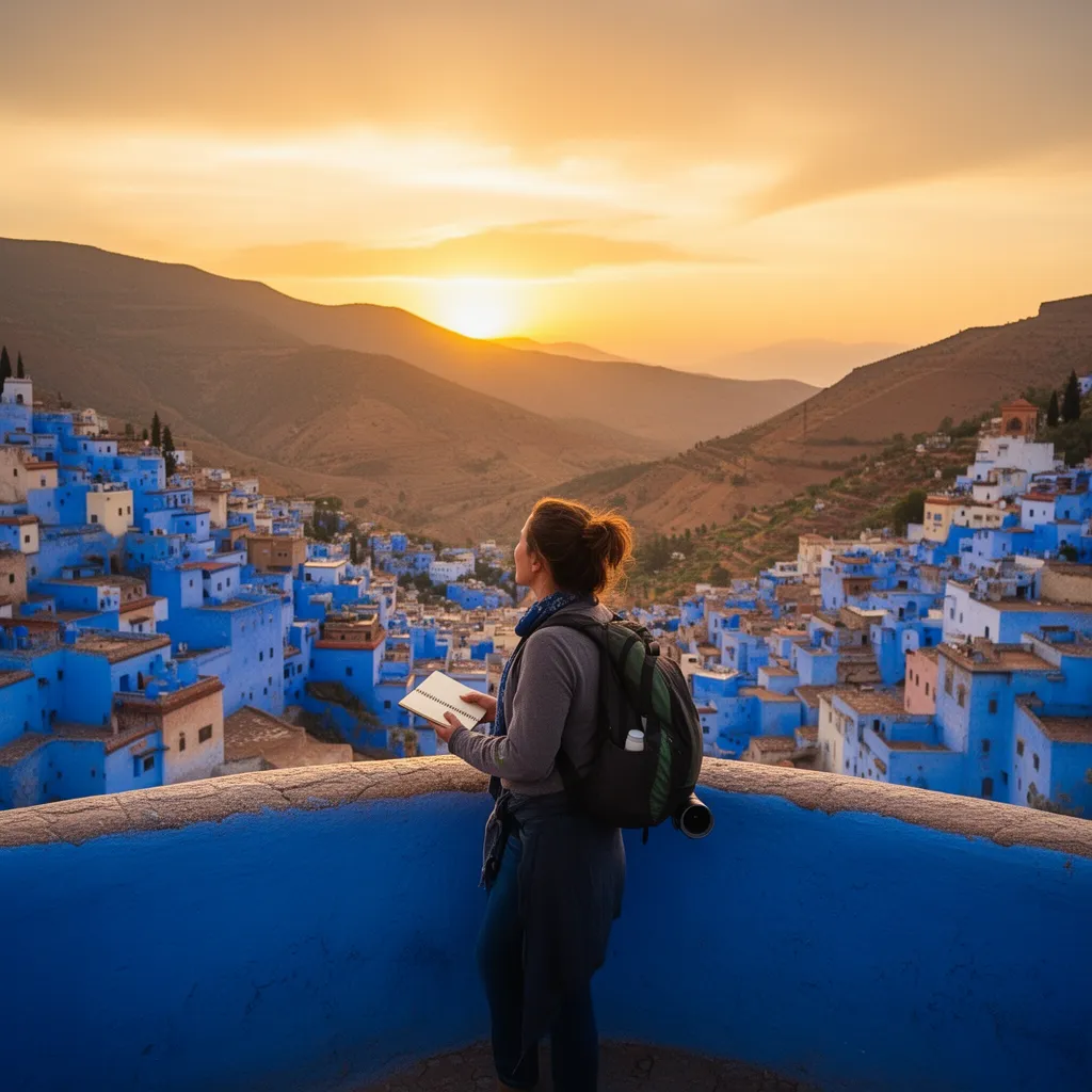 Solo traveler planning longer stay Chefchaouen blue city viewpoint sunset inspiration do I need a visa Morocco visafree adventure booking travel tips