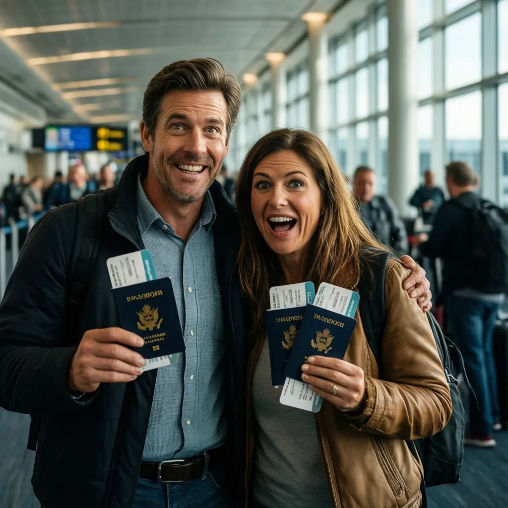American travelers at JFK airport boarding Royal Air Maroc direct flight to Casablanca for Morocco vacation