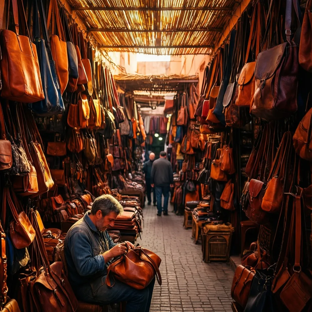 Exploring the vibrant souks of Marrakech medina, leather goods and handicrafts