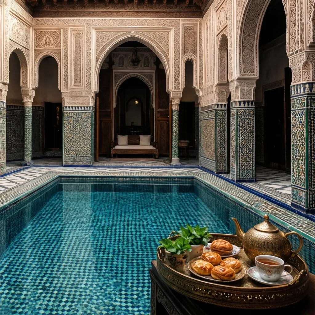 Private riad luxury at Royal Mansour Marrakech with plunge pool and mosaic tiles