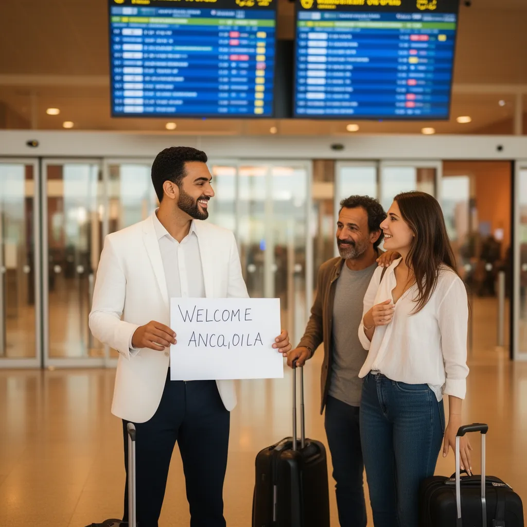Professional driver greeting traveller with name sign in RAK arrivals hall