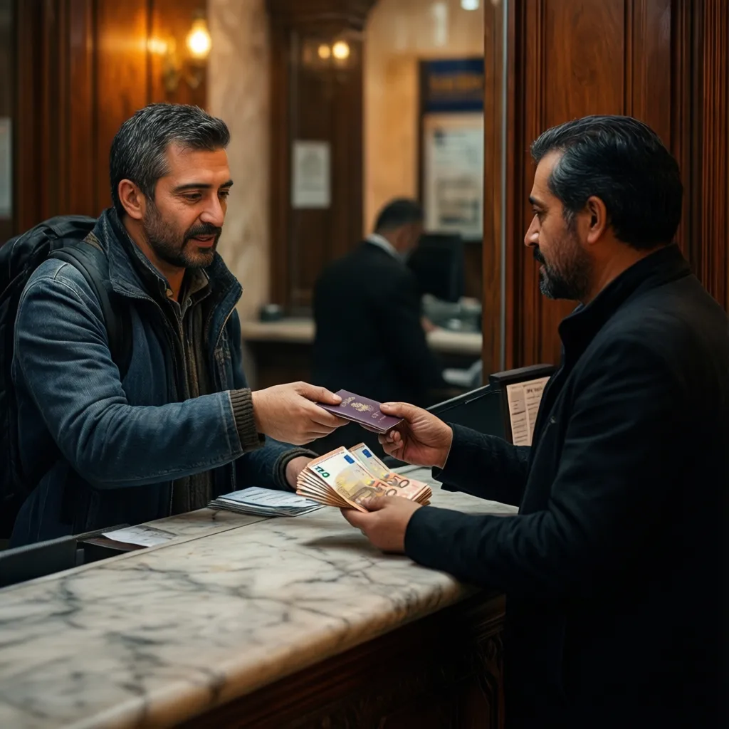 Exchanging currency at a bank on Avenue Mohammed V in Marrakech