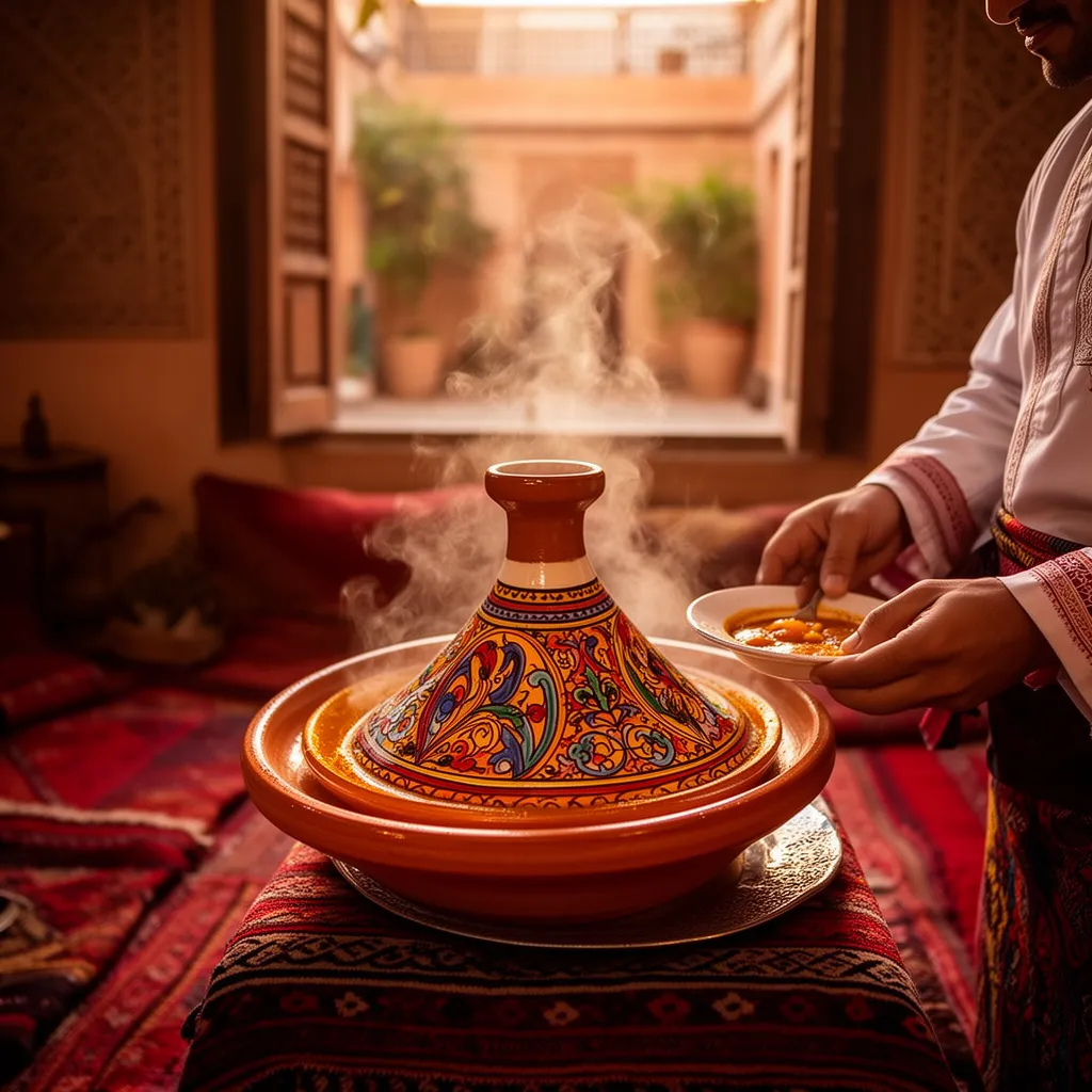 Morocco vs Egypt cost comparison: traditional Moroccan tagine in Fes riad, showcasing affordable food experiences for budget travelers choosing Morocco