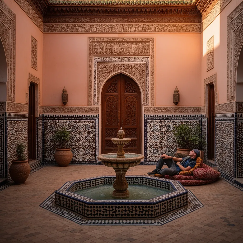 Mid-range riad courtyard in Fes showing how far $100 goes in Morocco for accommodation