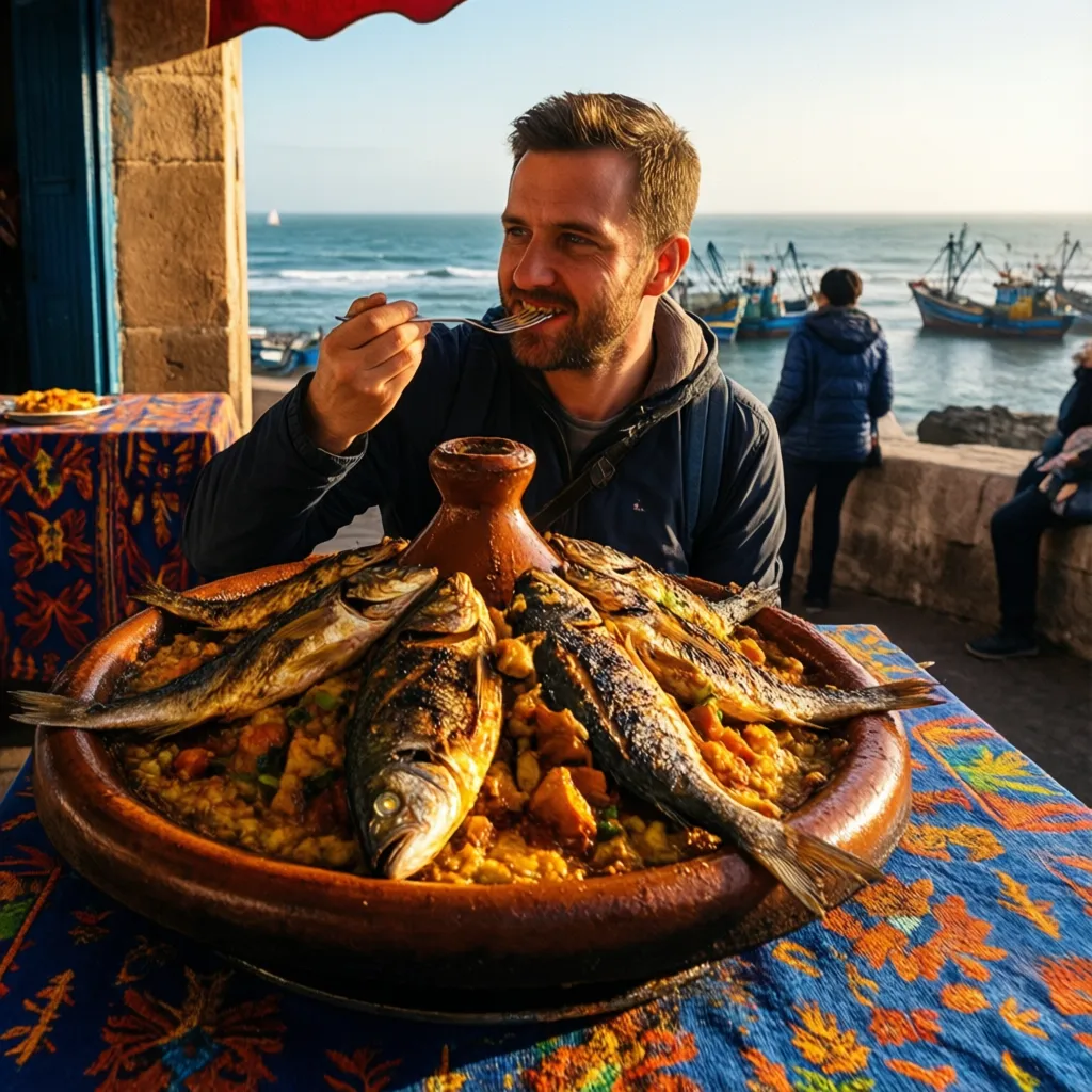 Street food tagine in Essaouira showing how far $100 goes in Morocco for daily meals