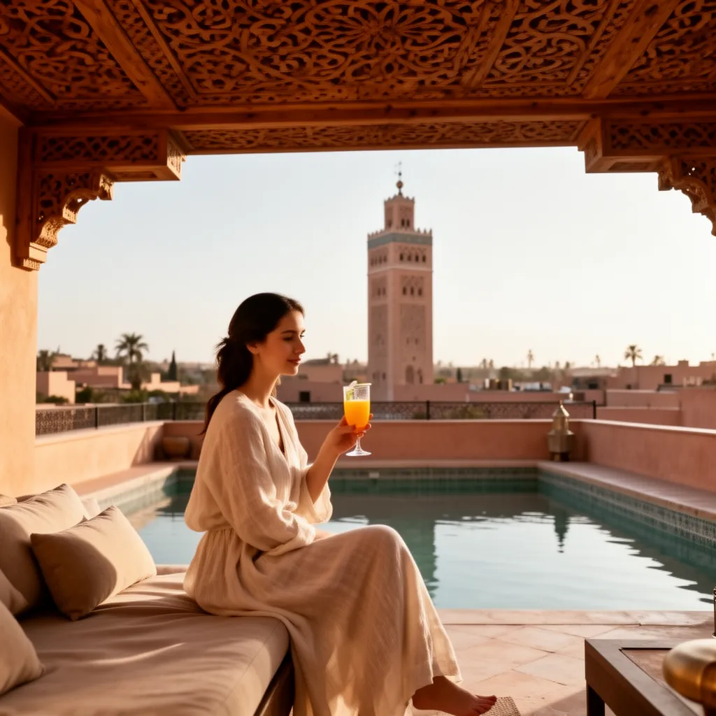 Royal Mansour Marrakech private riad rooftop with plunge pool and Koutoubia view