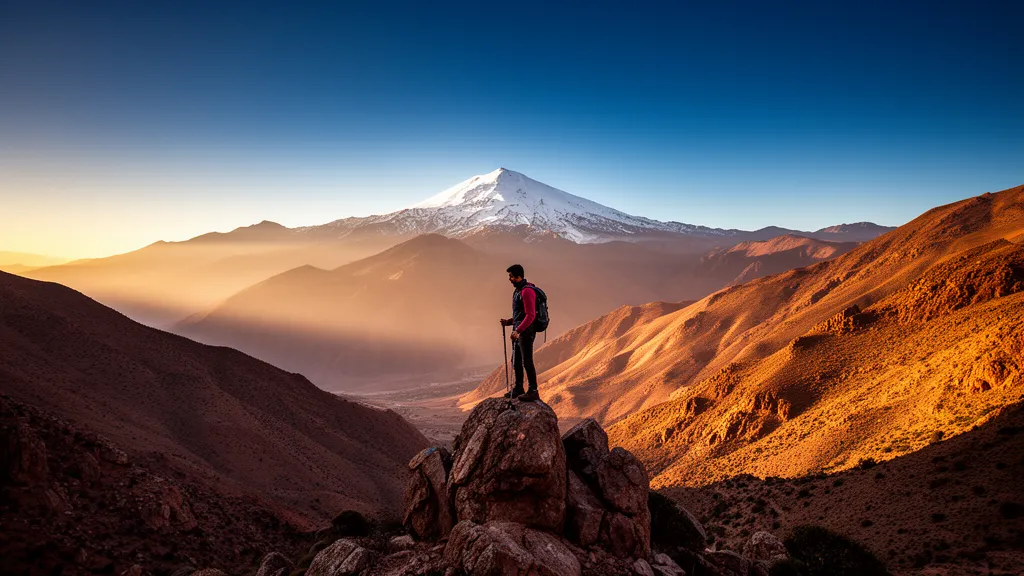 Morocco adventure travel destinations — High Atlas Mountains at sunrise with Mount Toubkal in the background