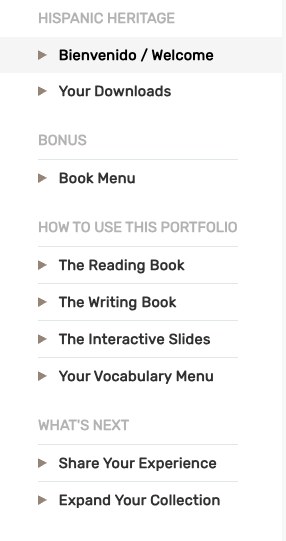 The members area sidebar with a short lesson for each file