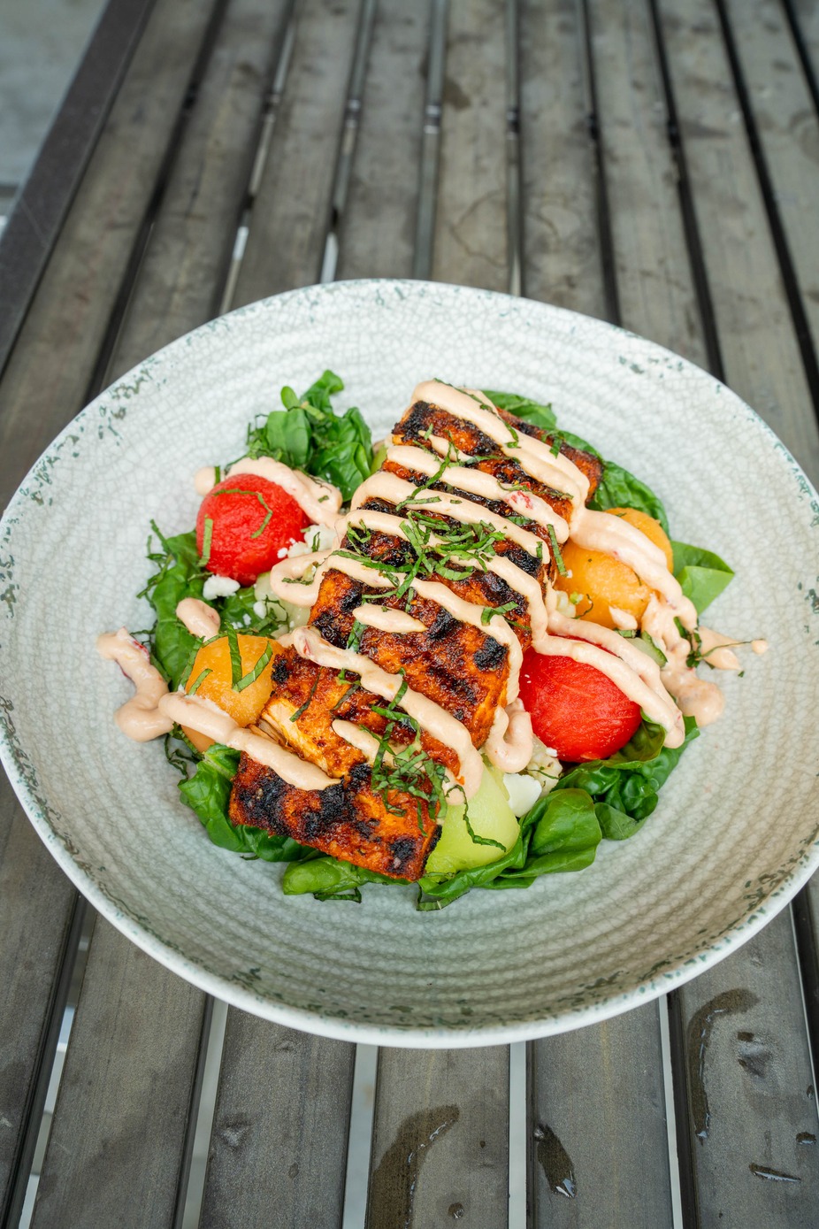 Salmon Melon Salad & Peruvian Chicken Burrito