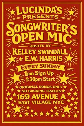 Sunday Songwriter's Open Mic Every Week at Lucinda's