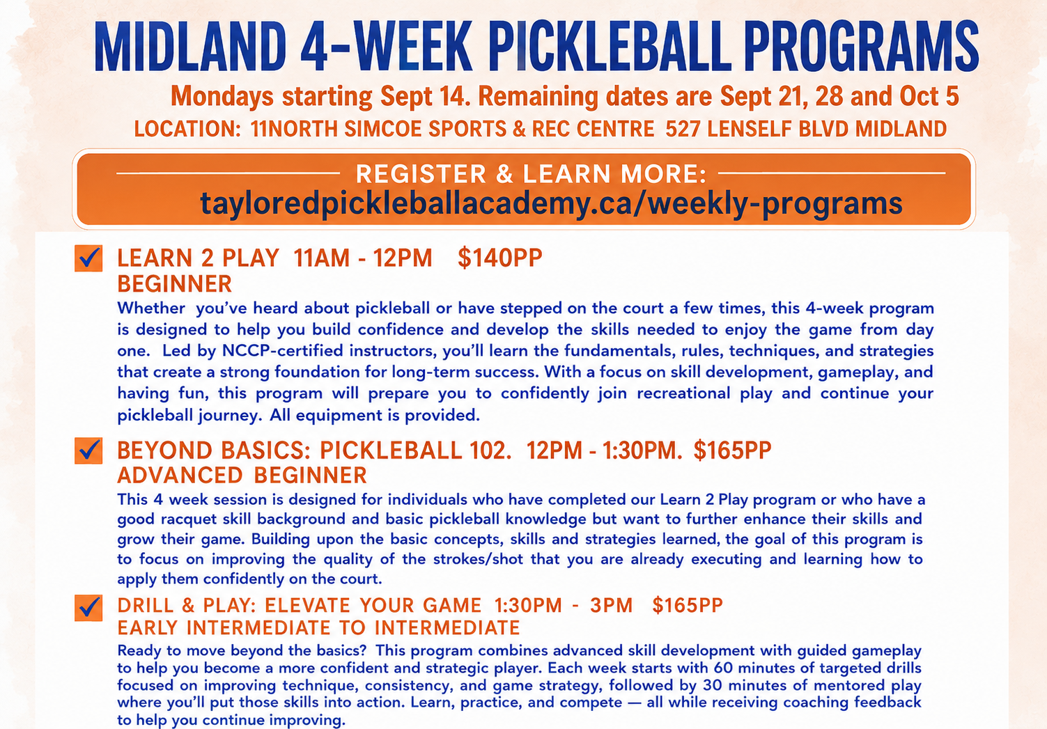 Weekly Pickleball Programs