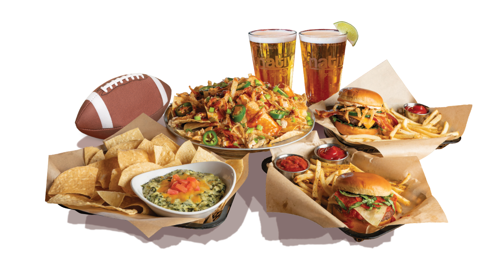 Lunch Specials: Burger Sliders, Wings & Fries, Chicken Nachos