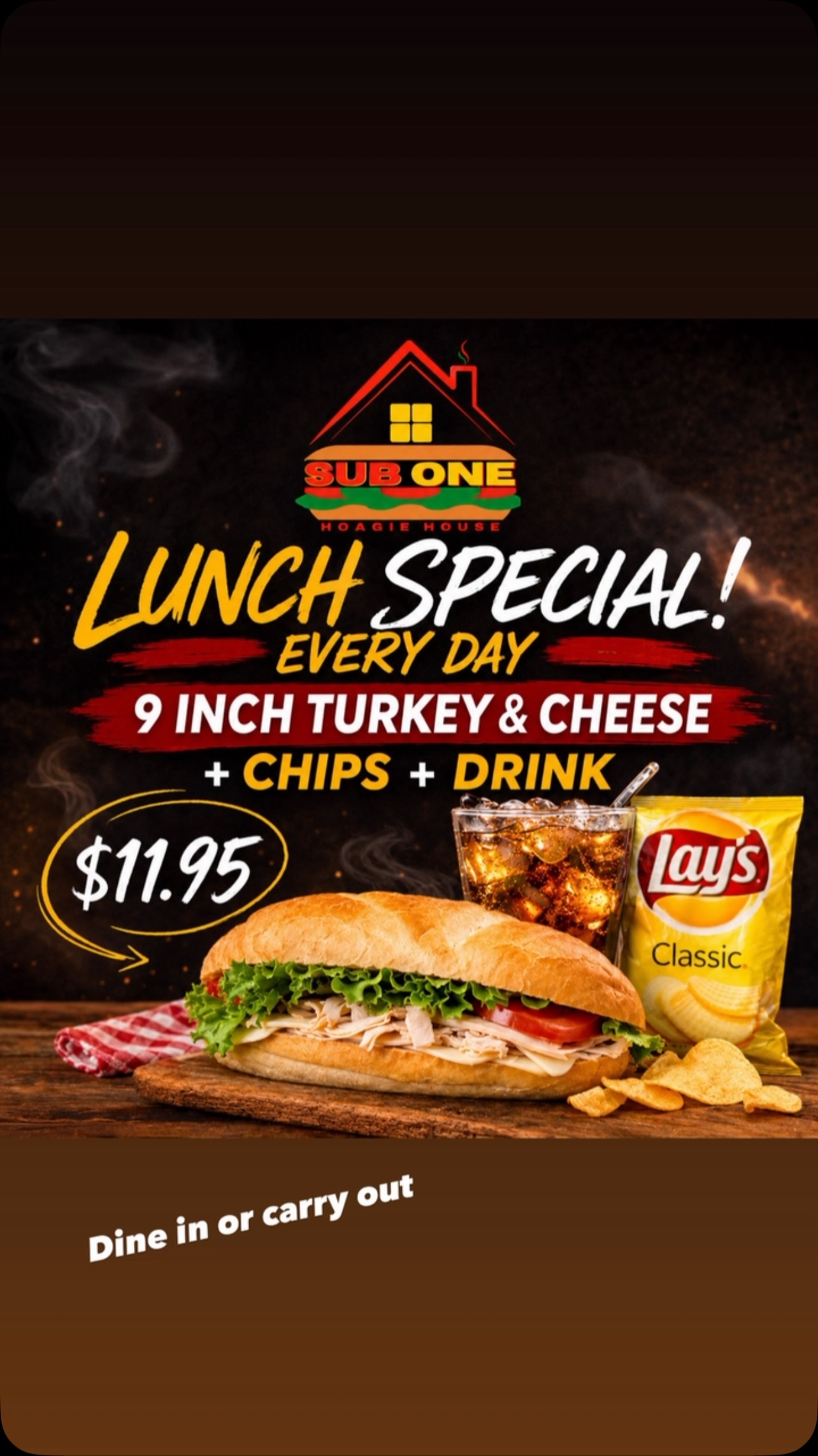 Lunch Special: 9 Inch Turkey & Cheese with Chips & Drink