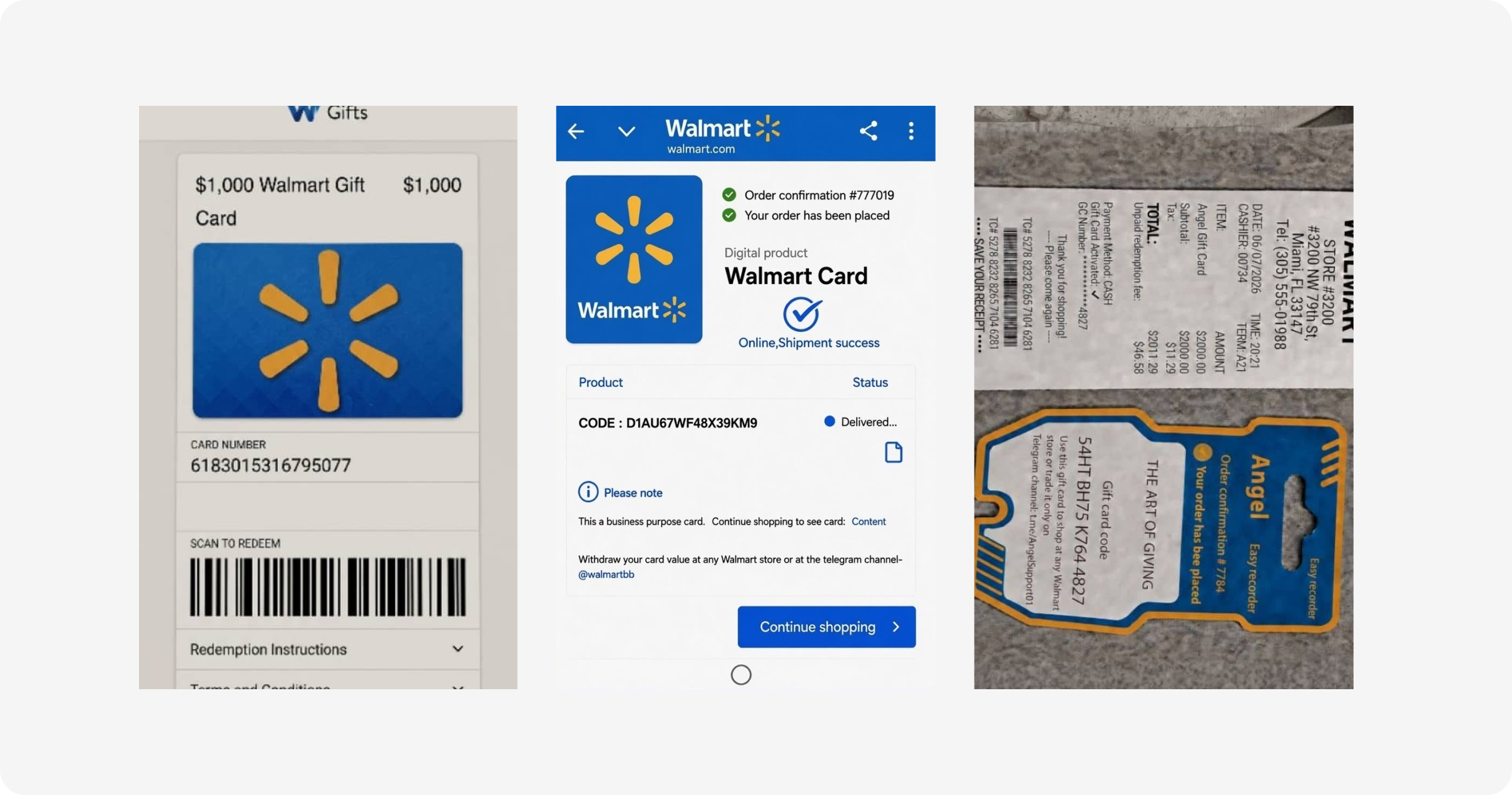 Fake Walmart gift card samples