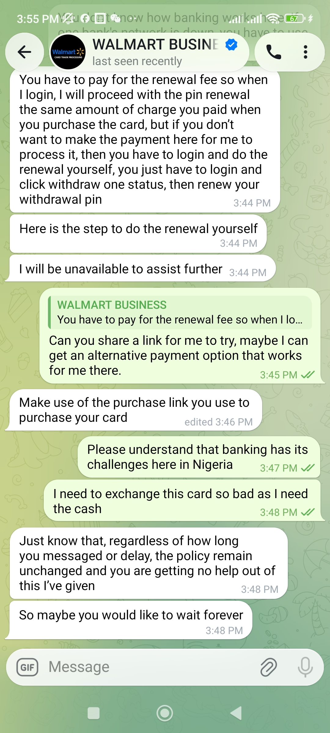 Fake Walmart Chat Payment