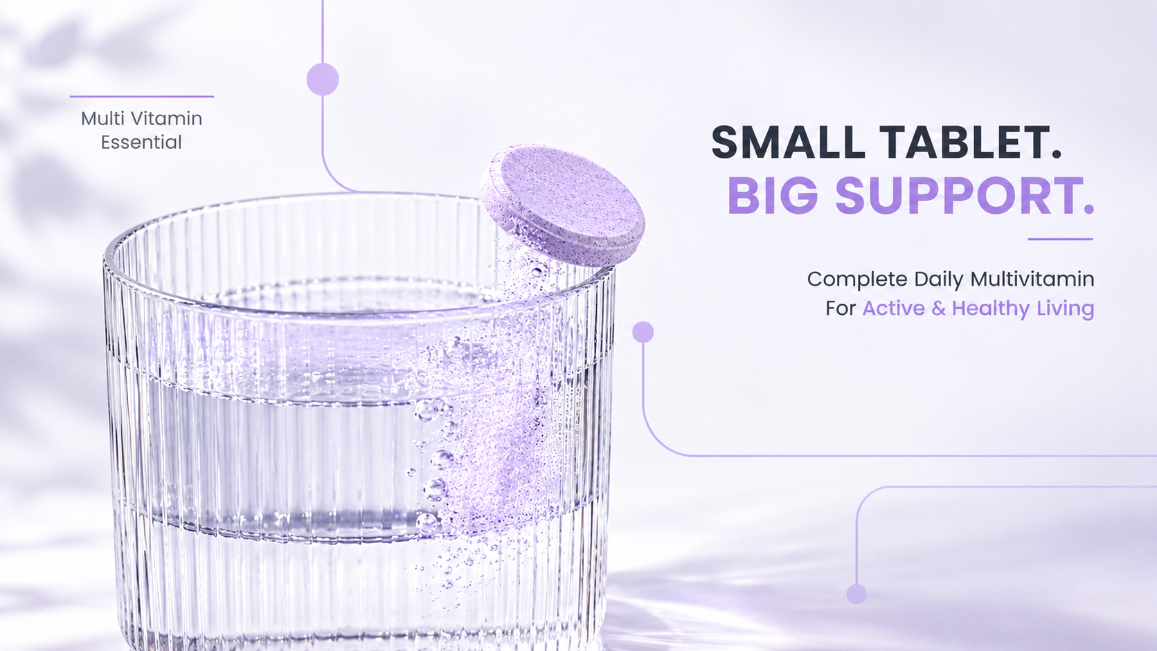 Premium hero banner of the Wellvesta Glutathione tube with oranges and a fizzing violet-lit glass on a purple gradient background