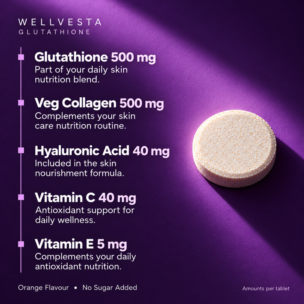 Wellvesta glutathione effervescent tablet with hyaluronic acid and vitamins C and E