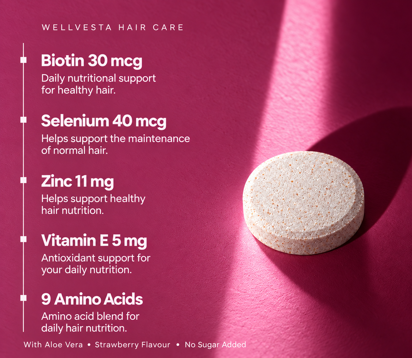 Wellvesta Hair Care effervescent tablet with biotin, zinc and amino acids