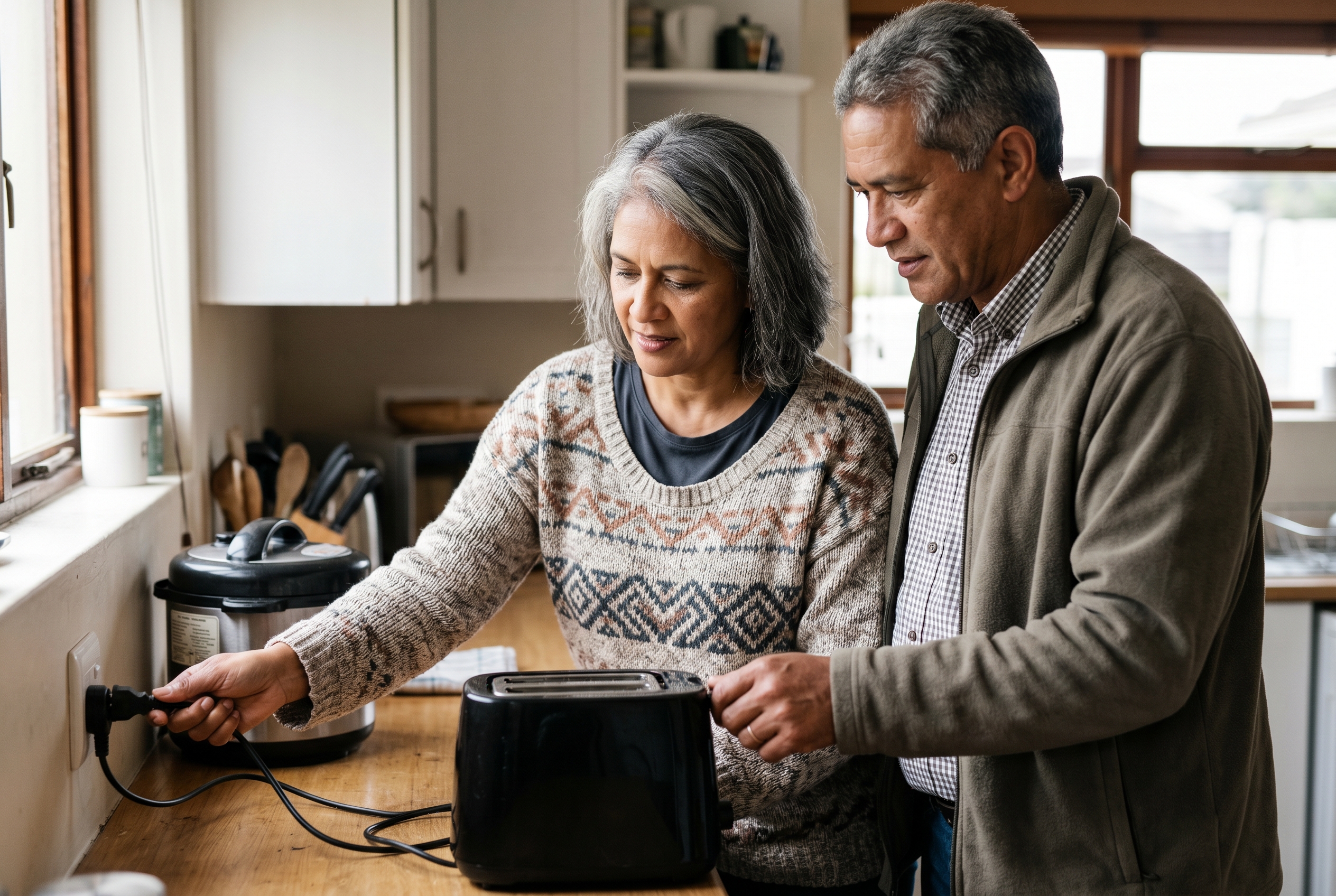 South African adults reviewing household expenses at home