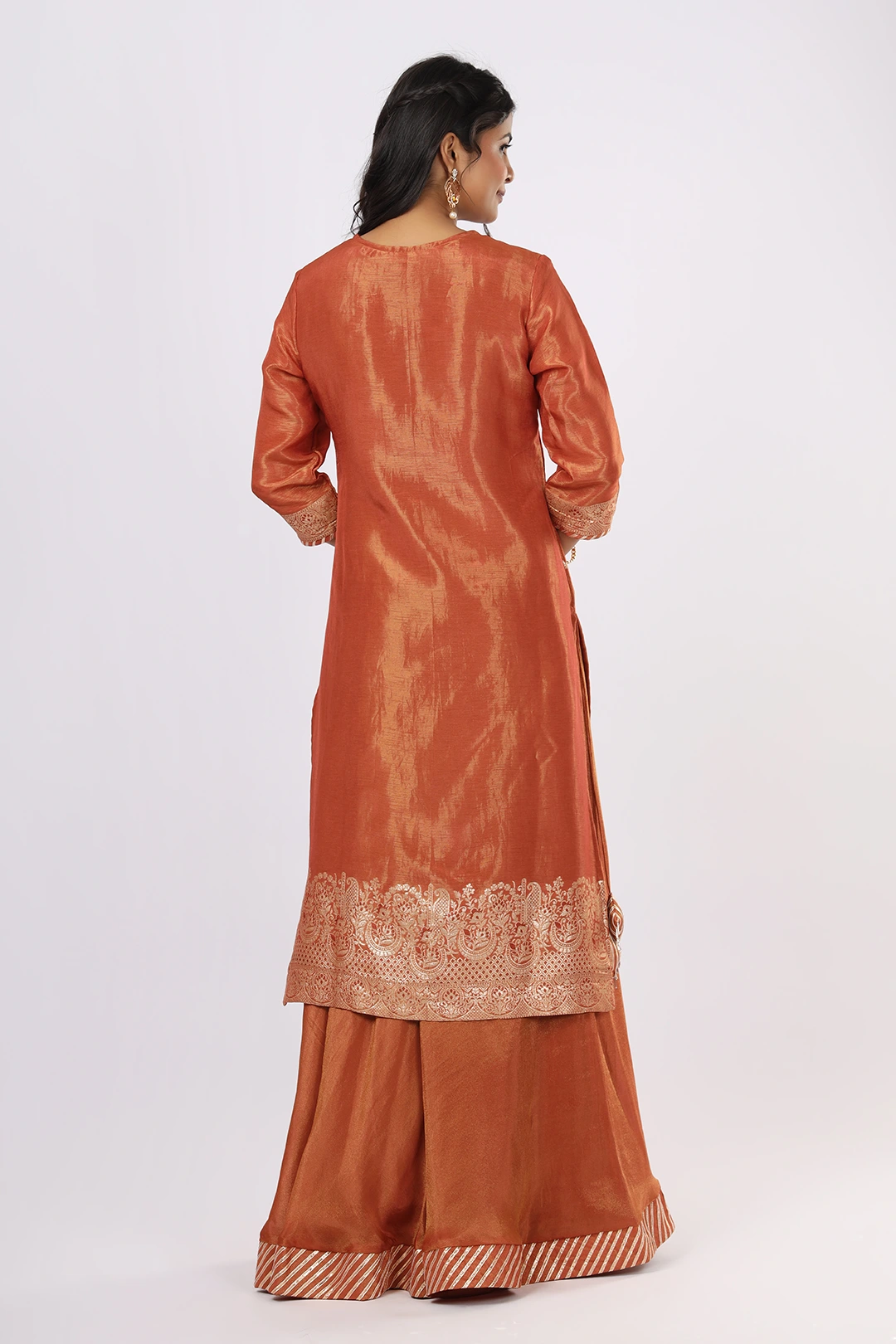 Vglame Women Copper Traditional Kurta Lehenga Set with Handcrafted Yoke & Dupatta alternate view