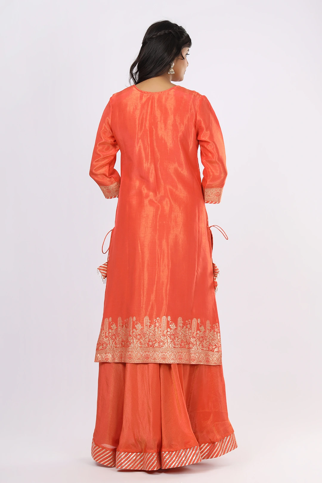 Vglame Women Peach Ethnic Kurta Lehenga Set with Handwork Neck & Zari Dupatta alternate view