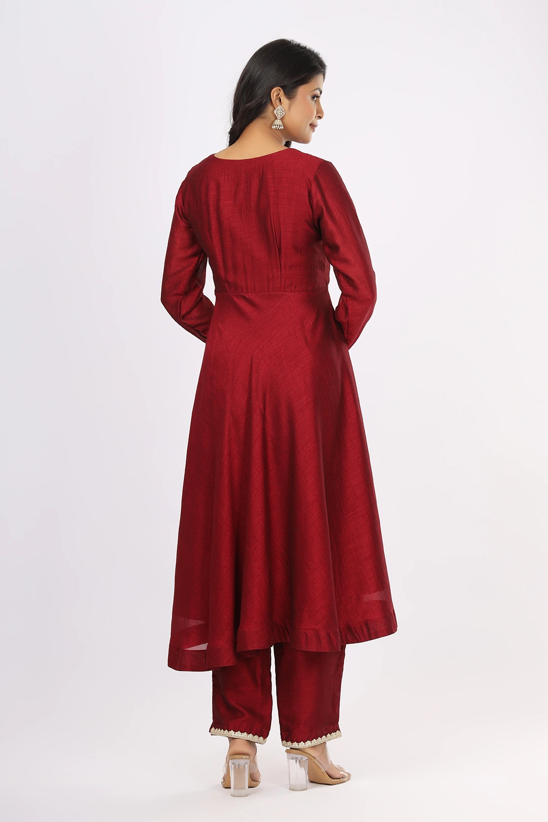 Vglame Women Maroon Flared Kurta Set with Gota Work Yoke & Dupatta alternate view