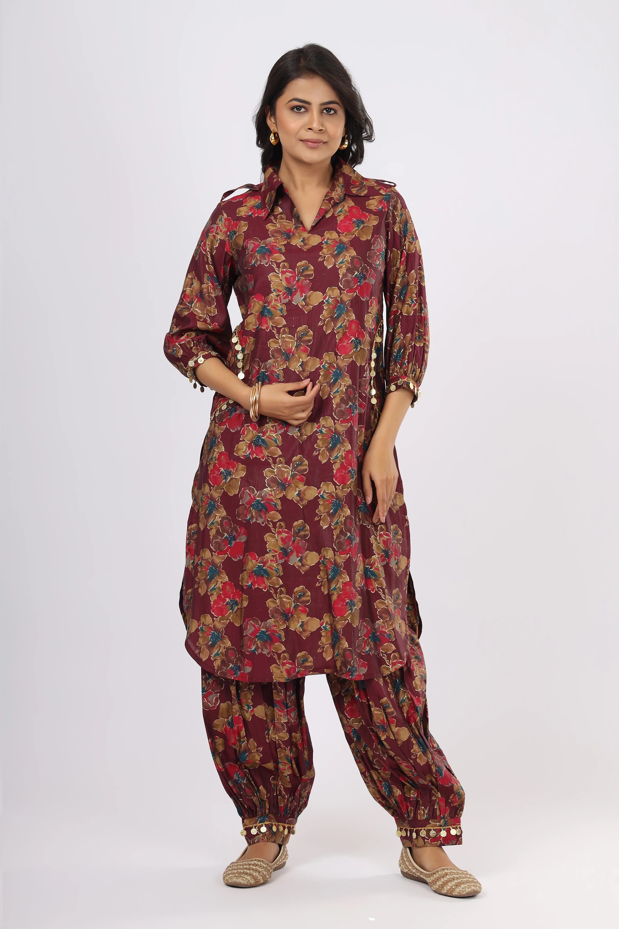 Vglame Women Wine Chanderi Dress for occasion and parties