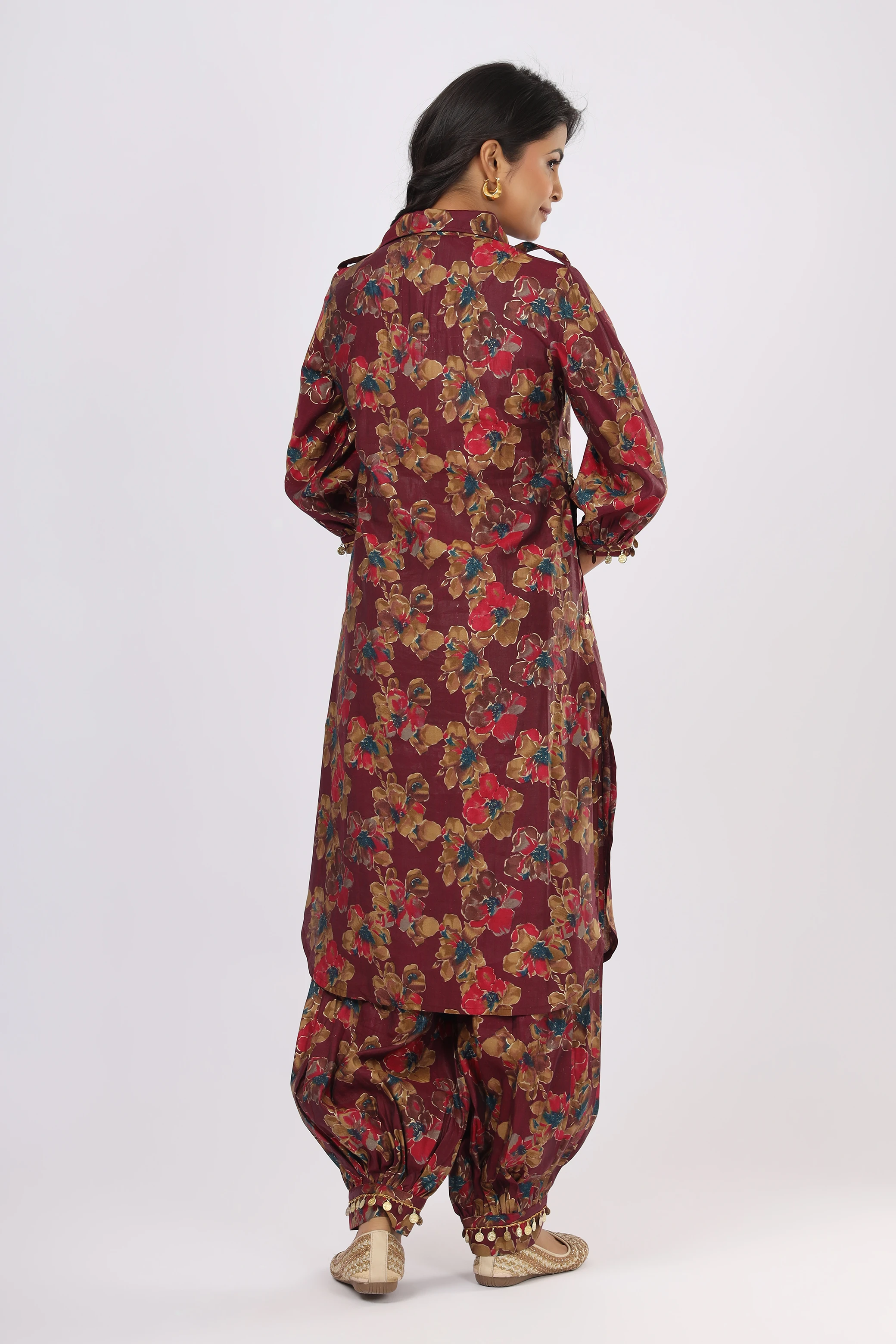 Vglame Women Wine Chanderi Dress for occasion and parties alternate view