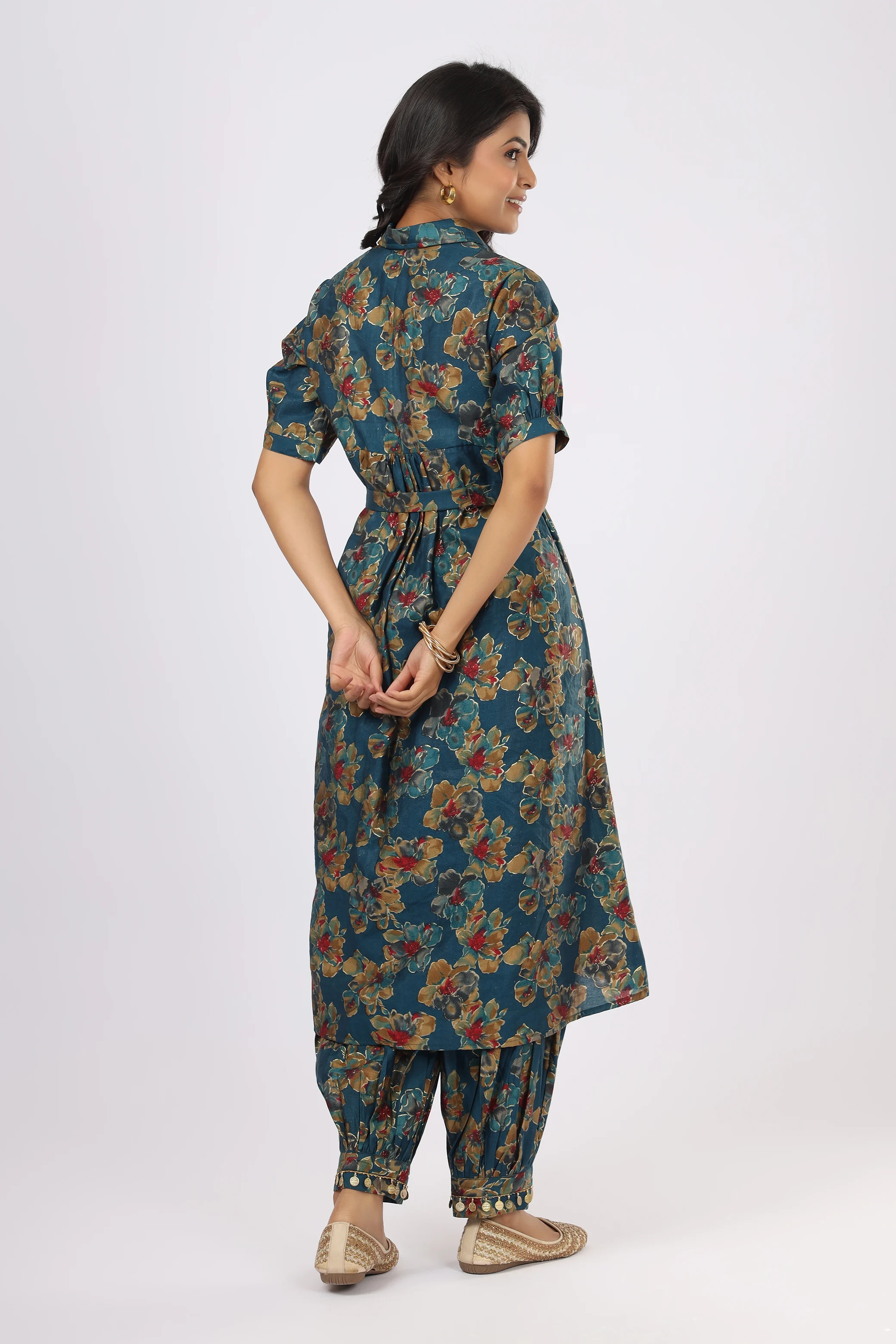 Vglame Women Blue Chanderi Dress with Coin Lace Embellishments alternate view