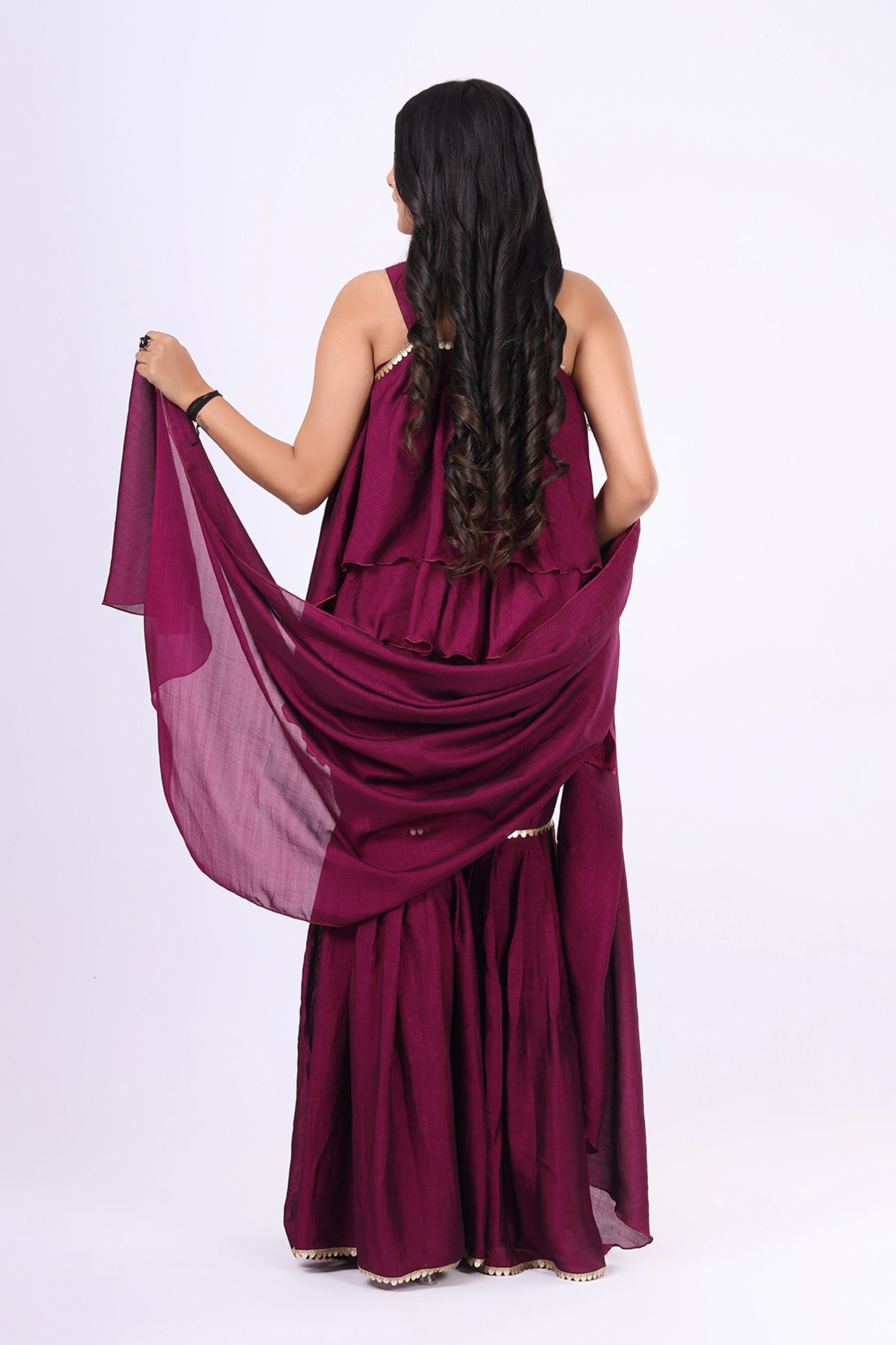 Vglame Women Wine Modern Sharara Set with Flared Crop Top & Dupatta alternate view