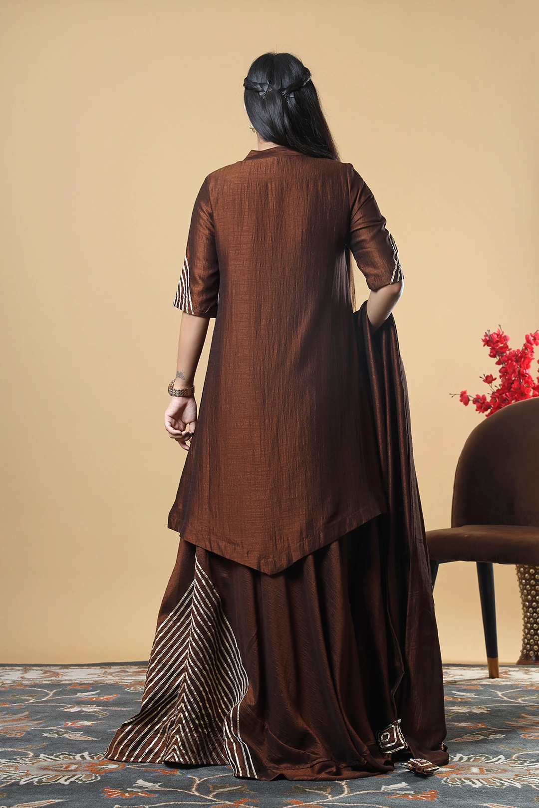 Vglame Women Brown Traditional Kurta Lehenga Set with Gota Work alternate view