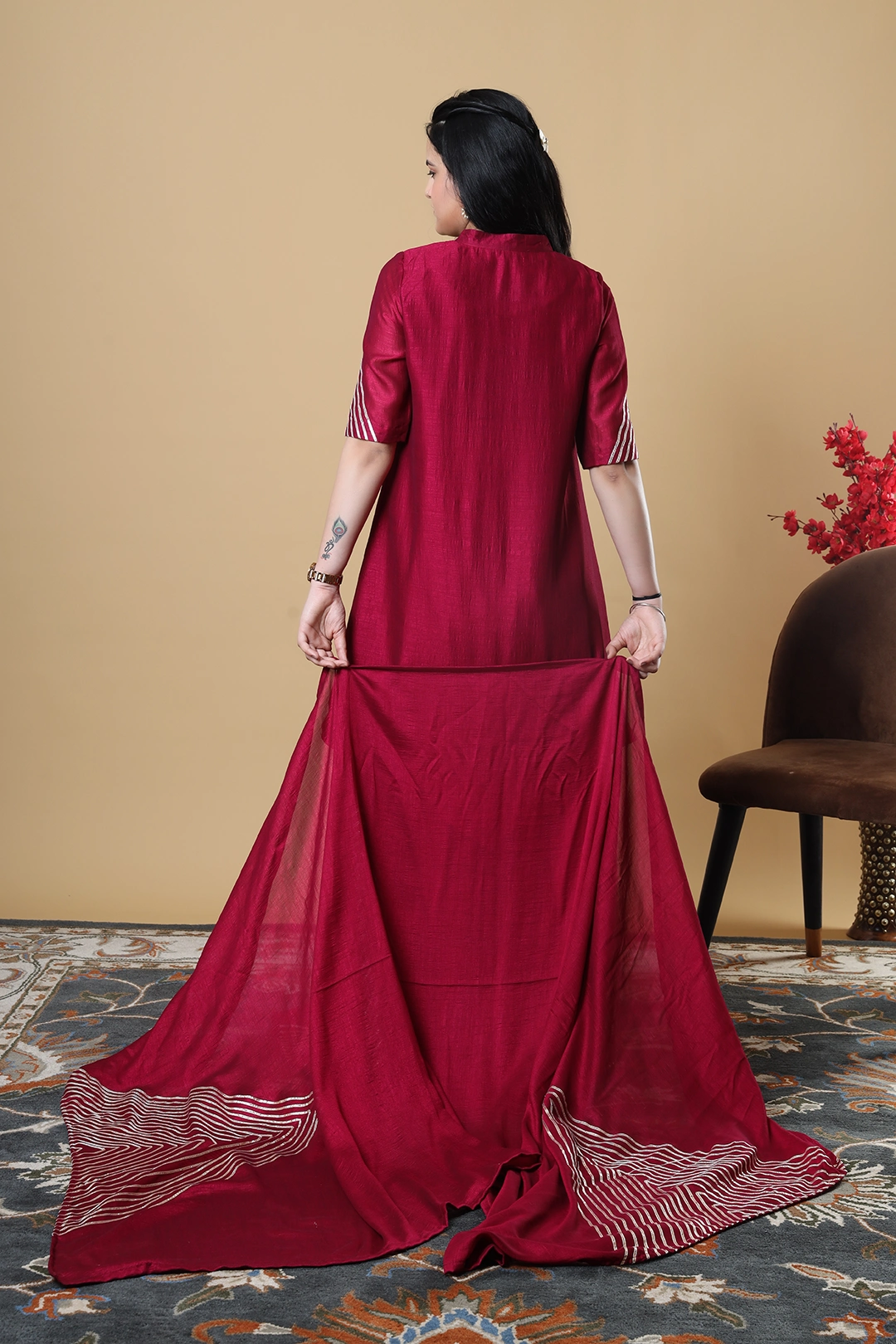 Vglame Women Burgundy Traditional Kurta Lehenga Set with Gota Work alternate view