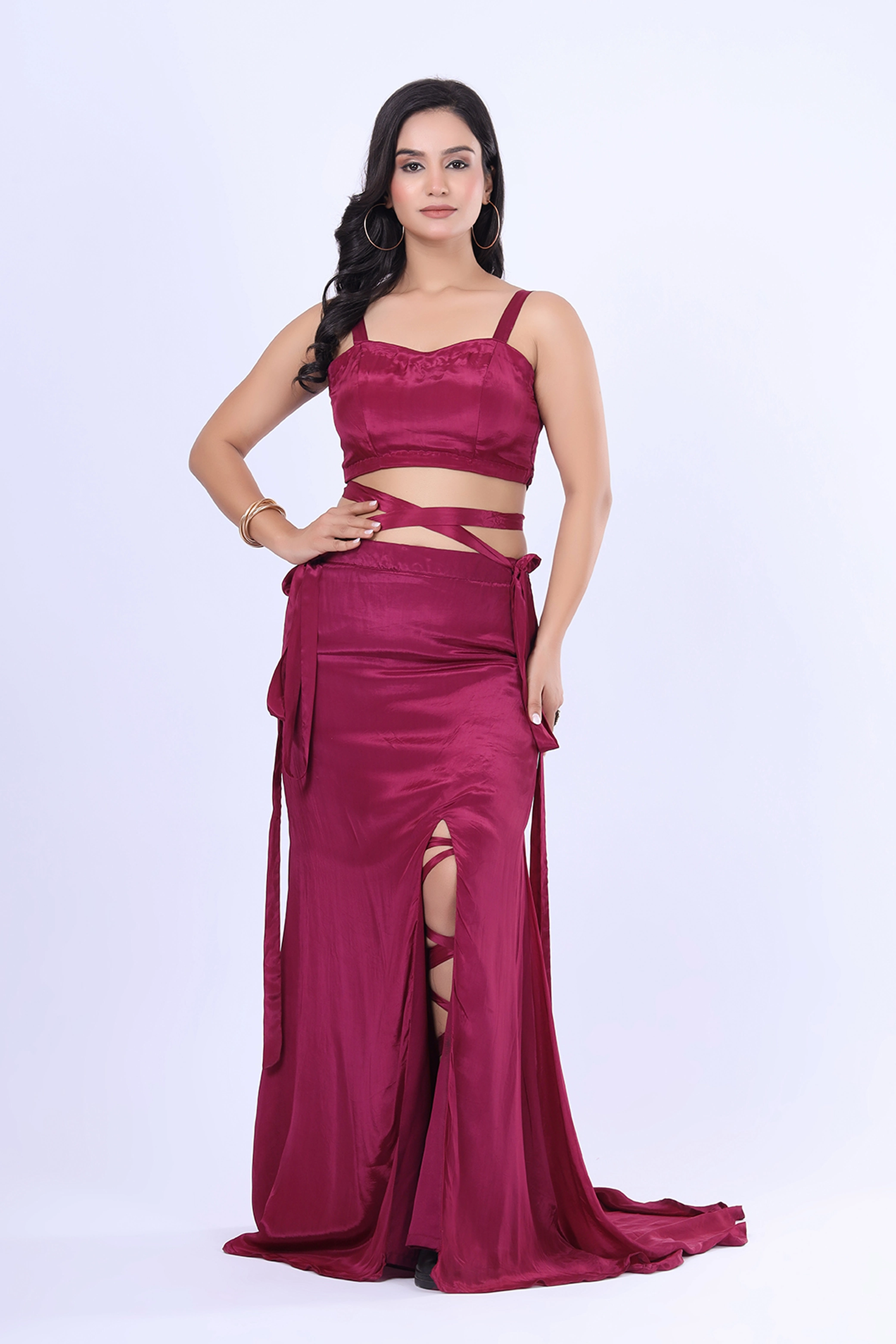 V Glame Burgundy Elegance Two-Piece Set in Pure Crepe elegent dress