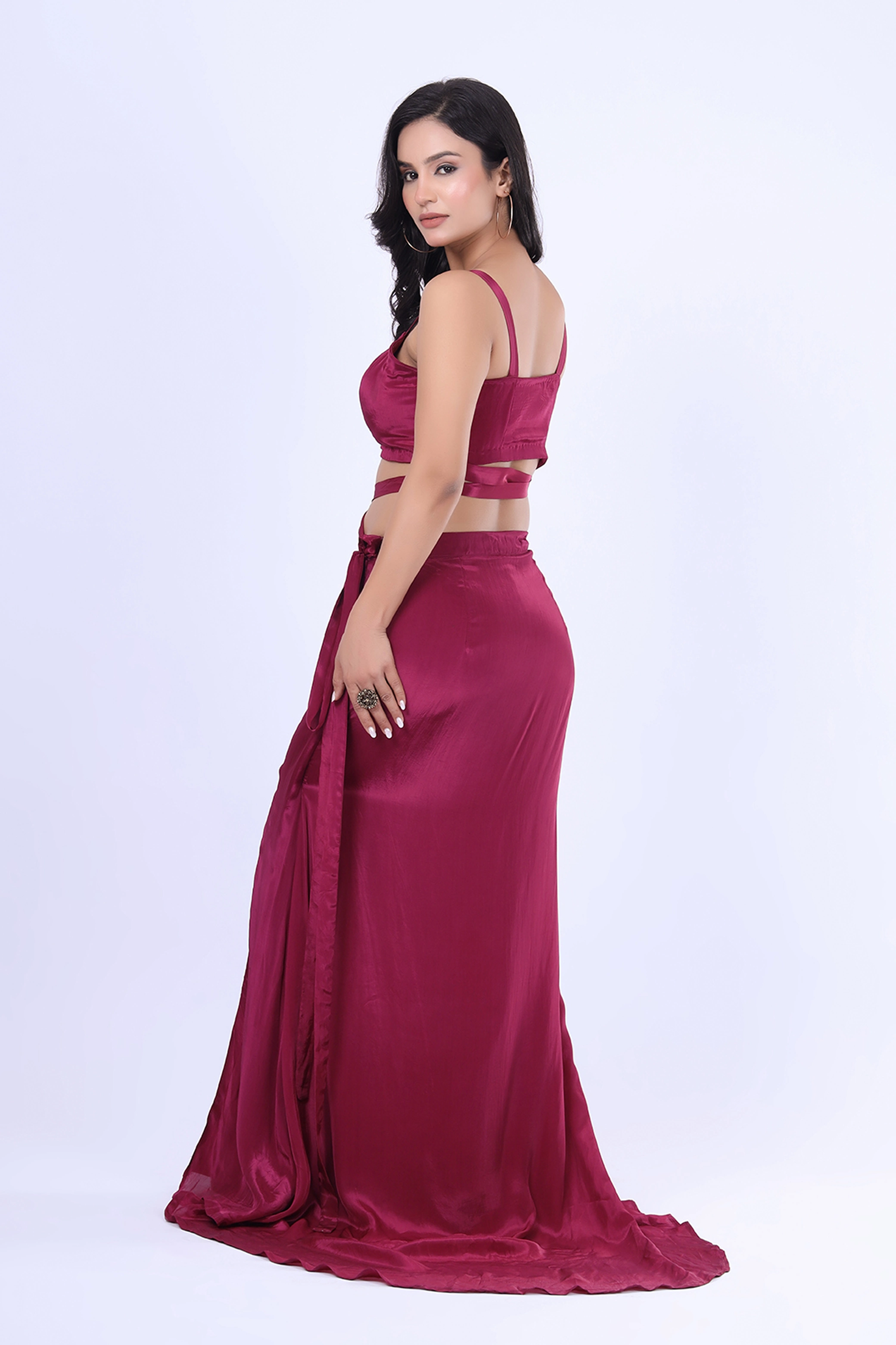 V Glame Burgundy Elegance Two-Piece Set in Pure Crepe elegent dress alternate view
