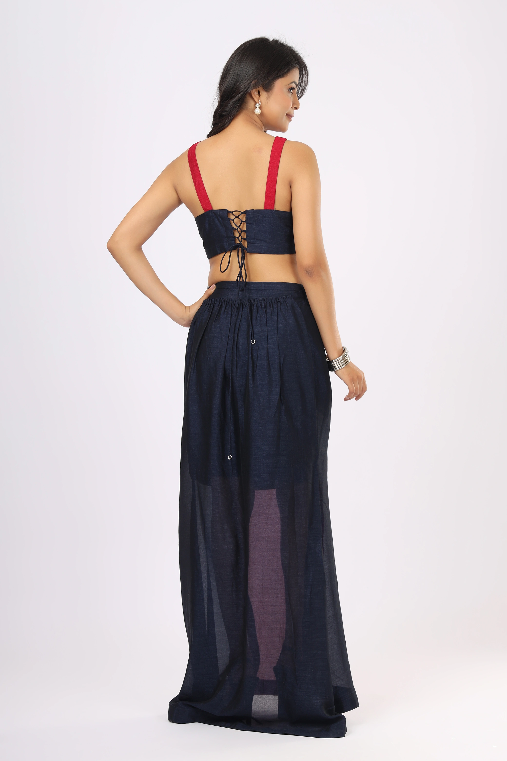Vglame Women Magenta & Blue Color Block Party Wear Maxi Dress | Straight Fit | V-Silk Fabric alternate view