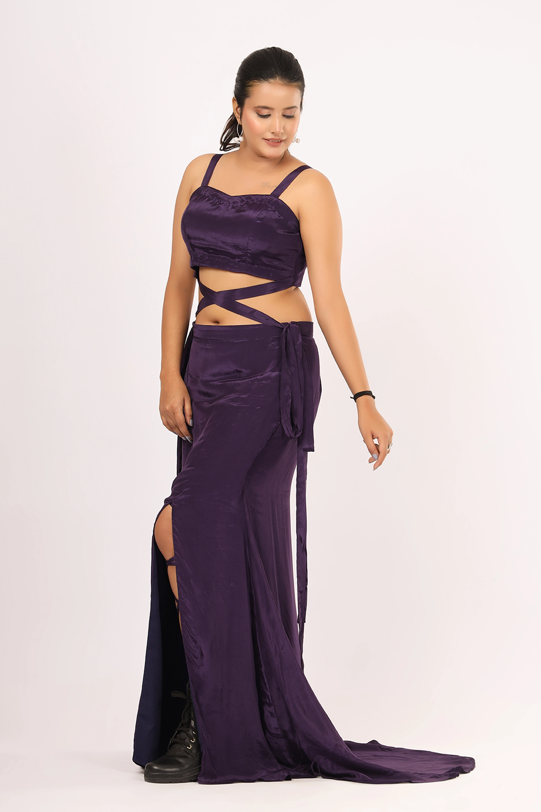 V Glame Puple Elegance Two-Piece Set in Pure Crepe elegent dress
