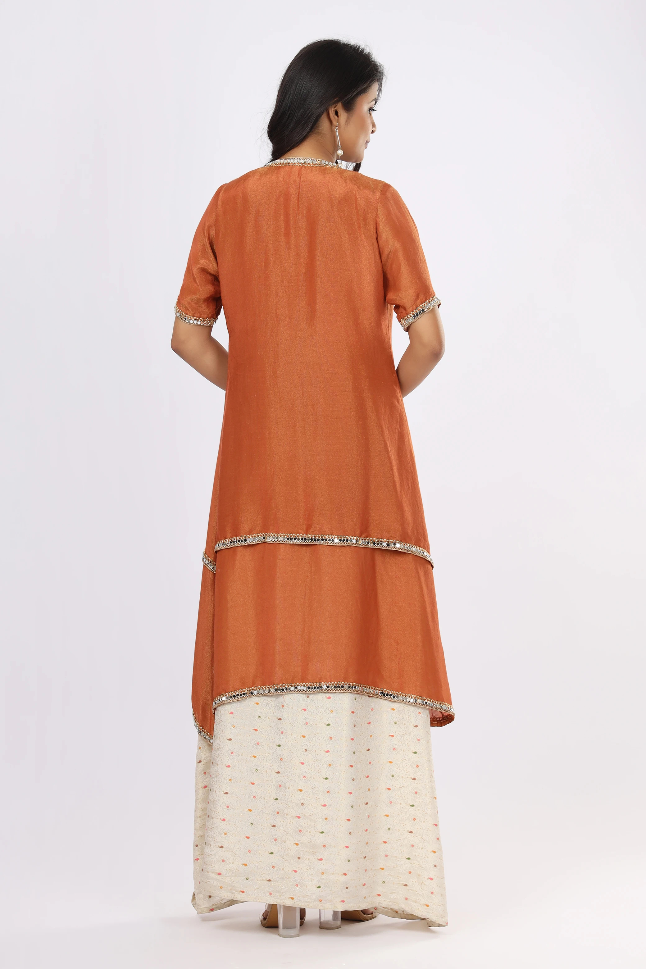 Vglame Women White & Rust Printed Viscose shimmer dress alternate view