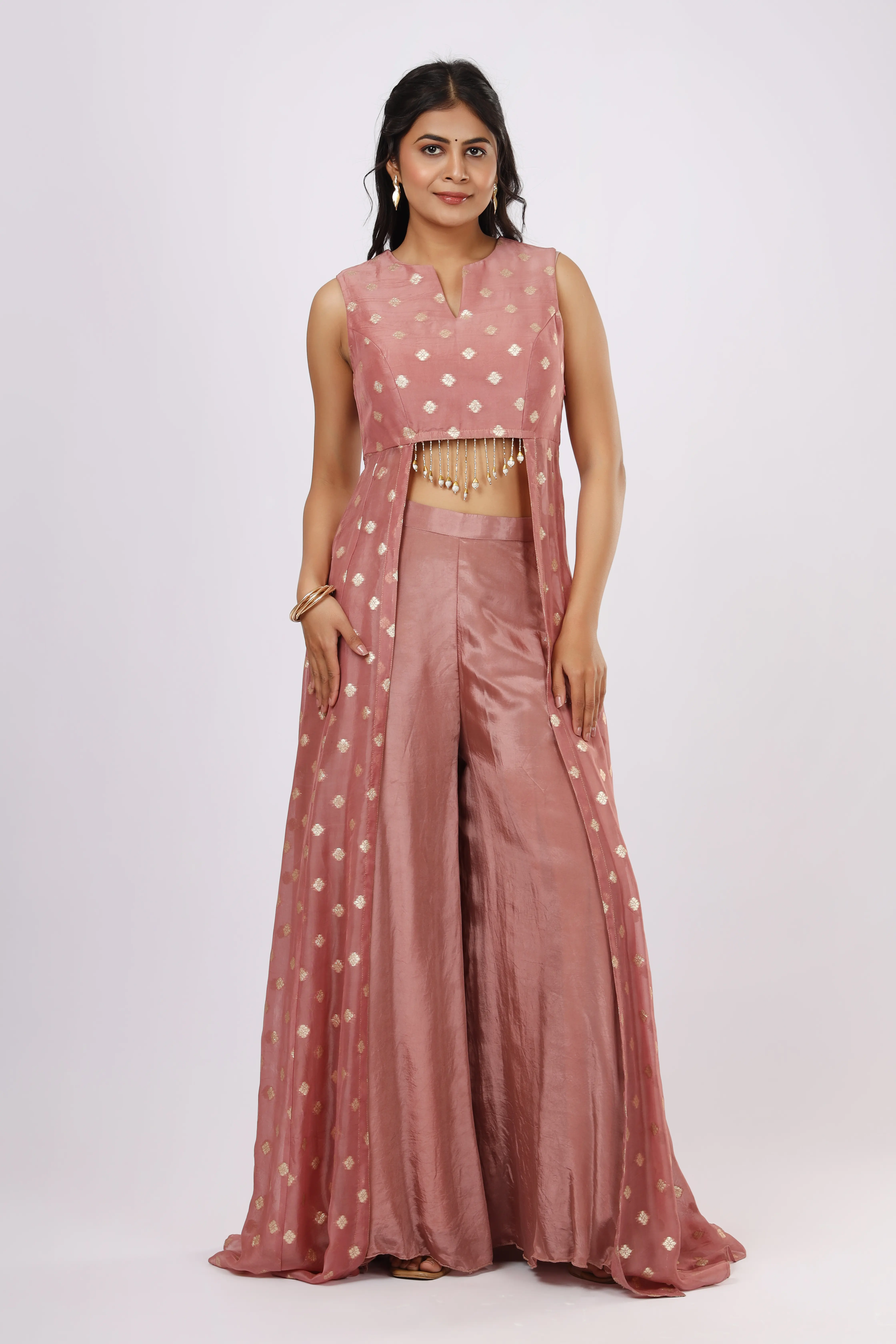 VGlame Shrug Style Top Plazzo in Dusty Rose