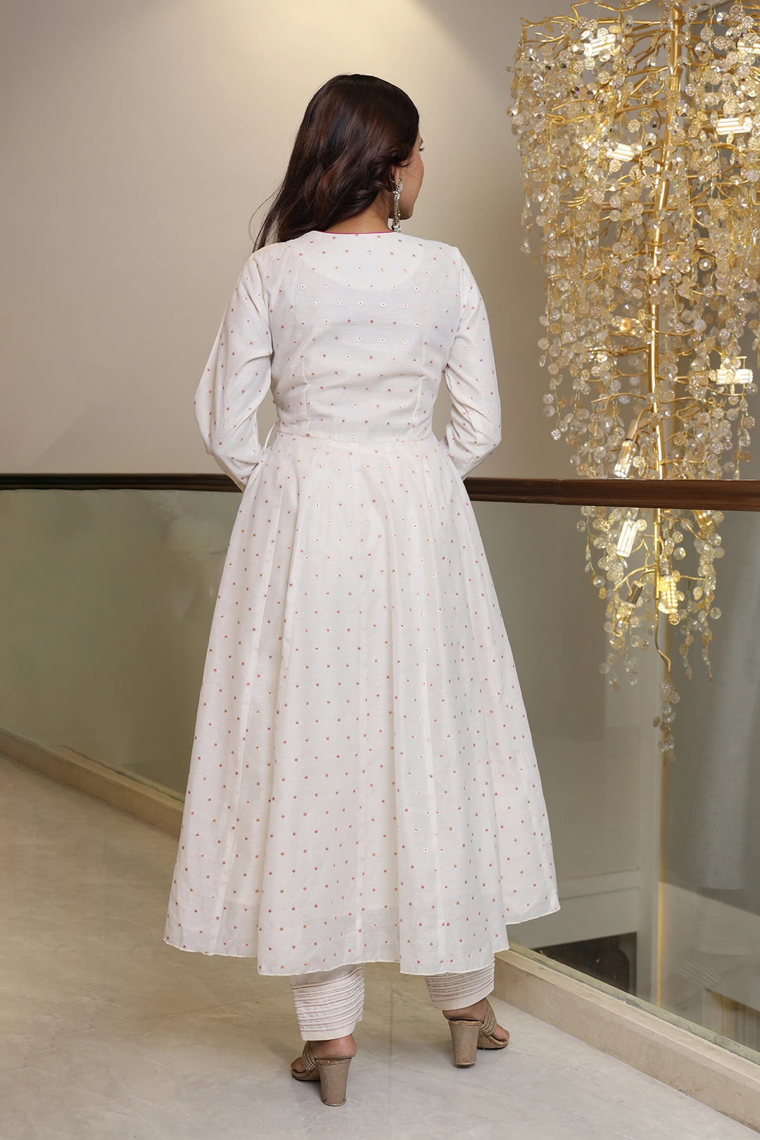 VGlame White Jamdani Cotton Angrakha Kurta Set with Dupatta | 3 Piece Ethnic Suit Set alternate view