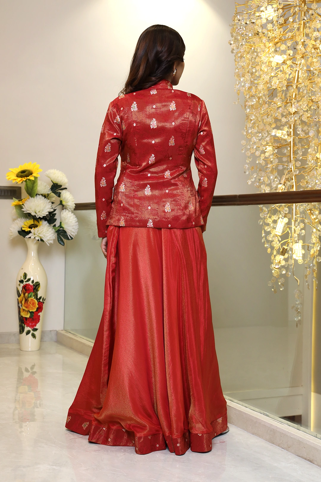 VGlame shimmer Meena Zari Buti Blazer with Flayered Skirt alternate view