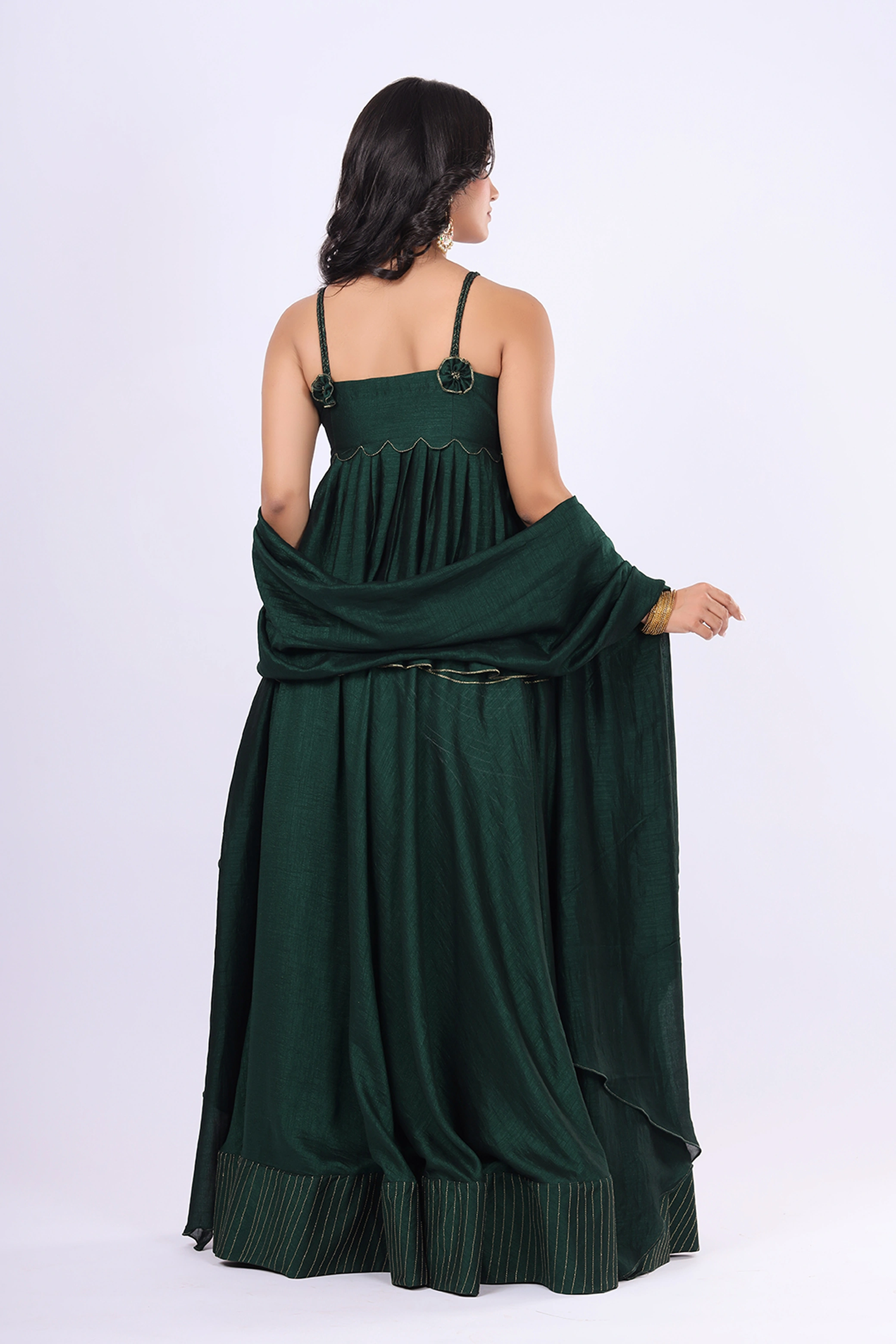 VGlame Women's Emerald Green Flared Lehenga Set with Dupatta | Peplum Top | Festive & Wedding Wear alternate view