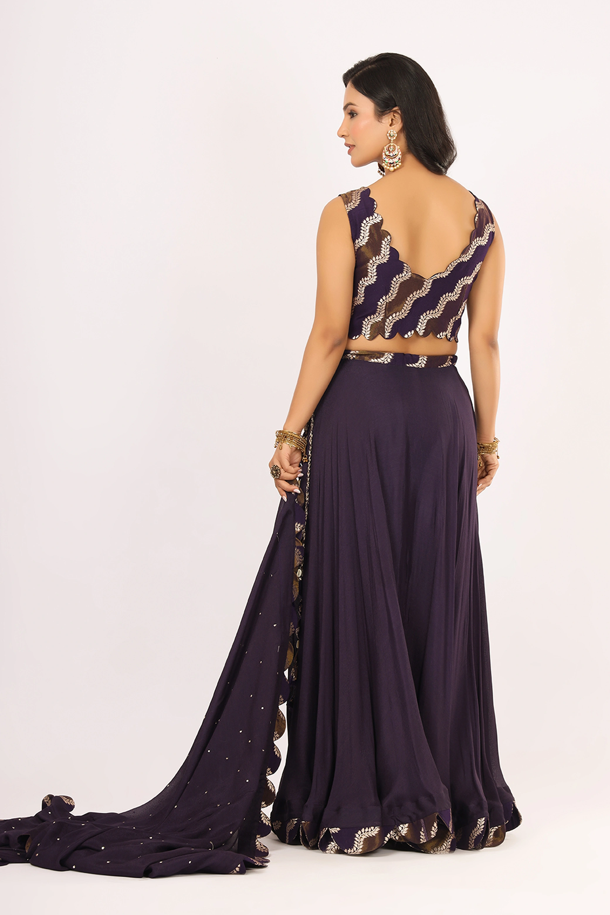 VGlame Women's Midnight Purple Crepe Lehenga Set with Embroidered Dupatta | Festive & Wedding Wear alternate view