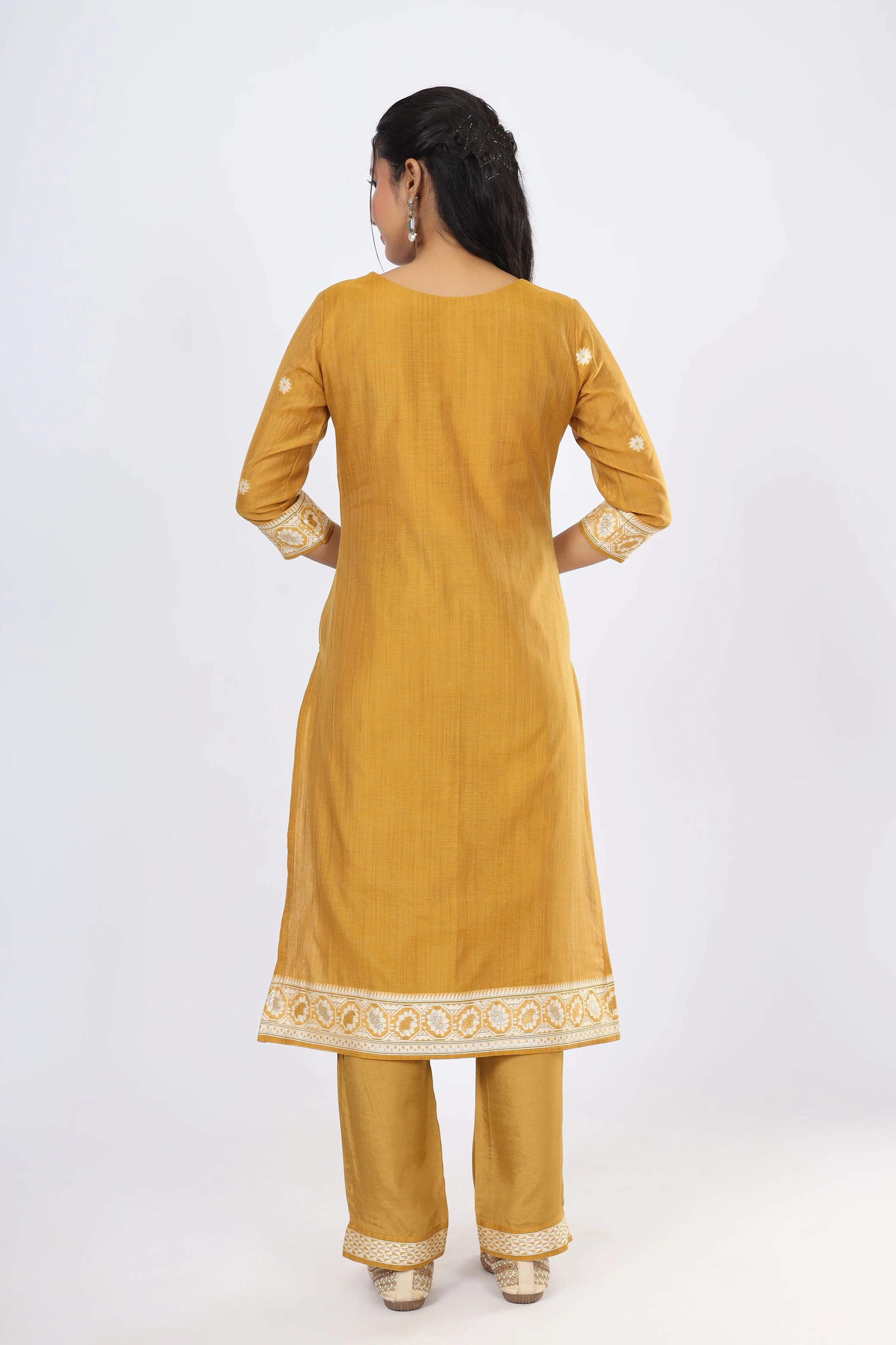 VGlame Mustard Jamdani Printed Straight Salwar Suit Set alternate view