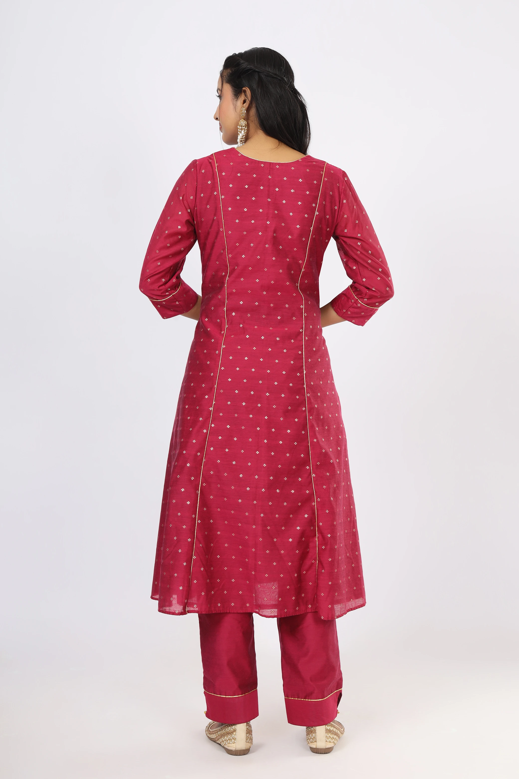 VGlame Magenta Jamdani Polka Dot Straight Salwar Suit Set alternate view