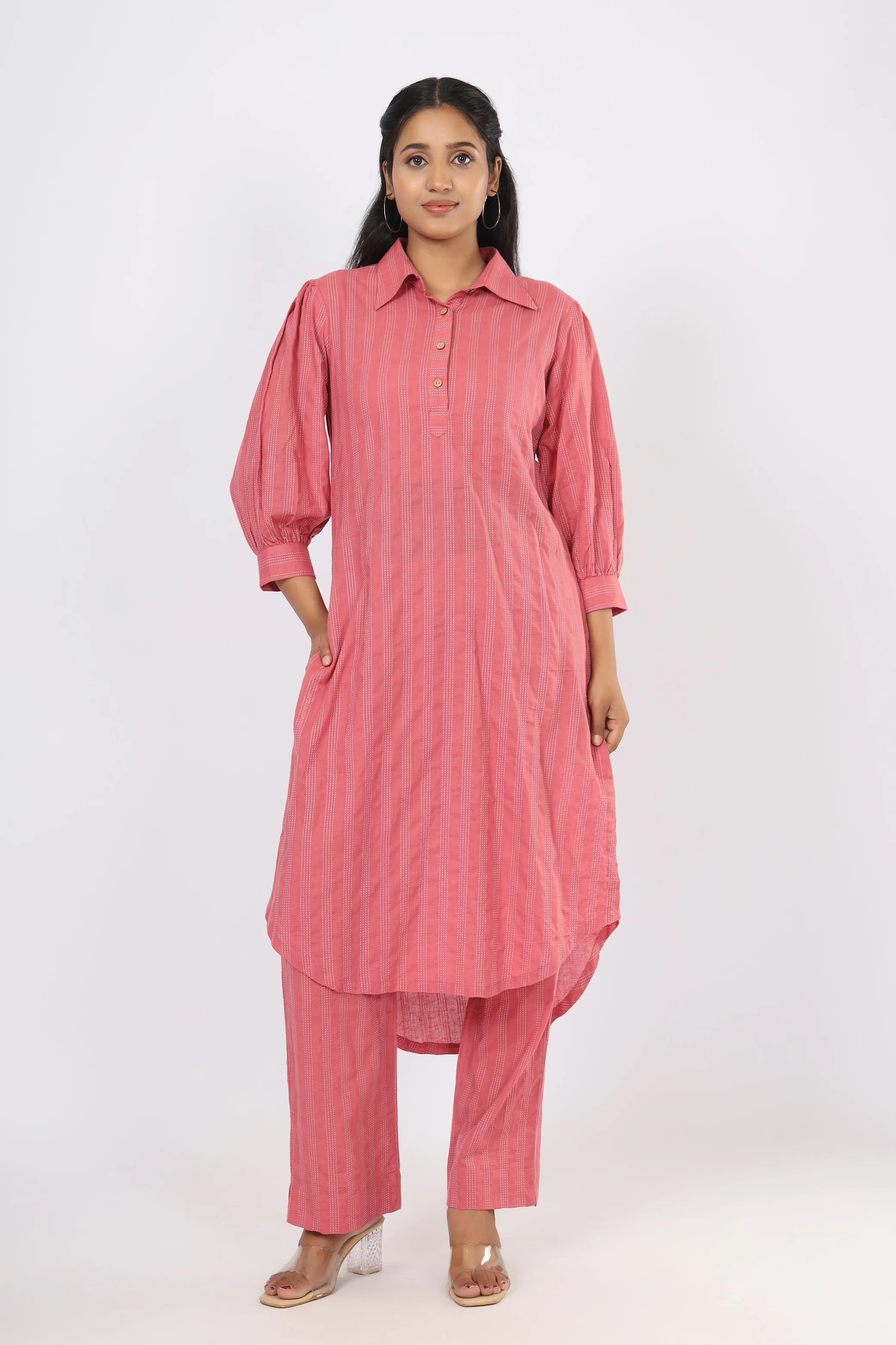 VGlame Pink Cotton Straight Salwar Suit Set with Thread Work