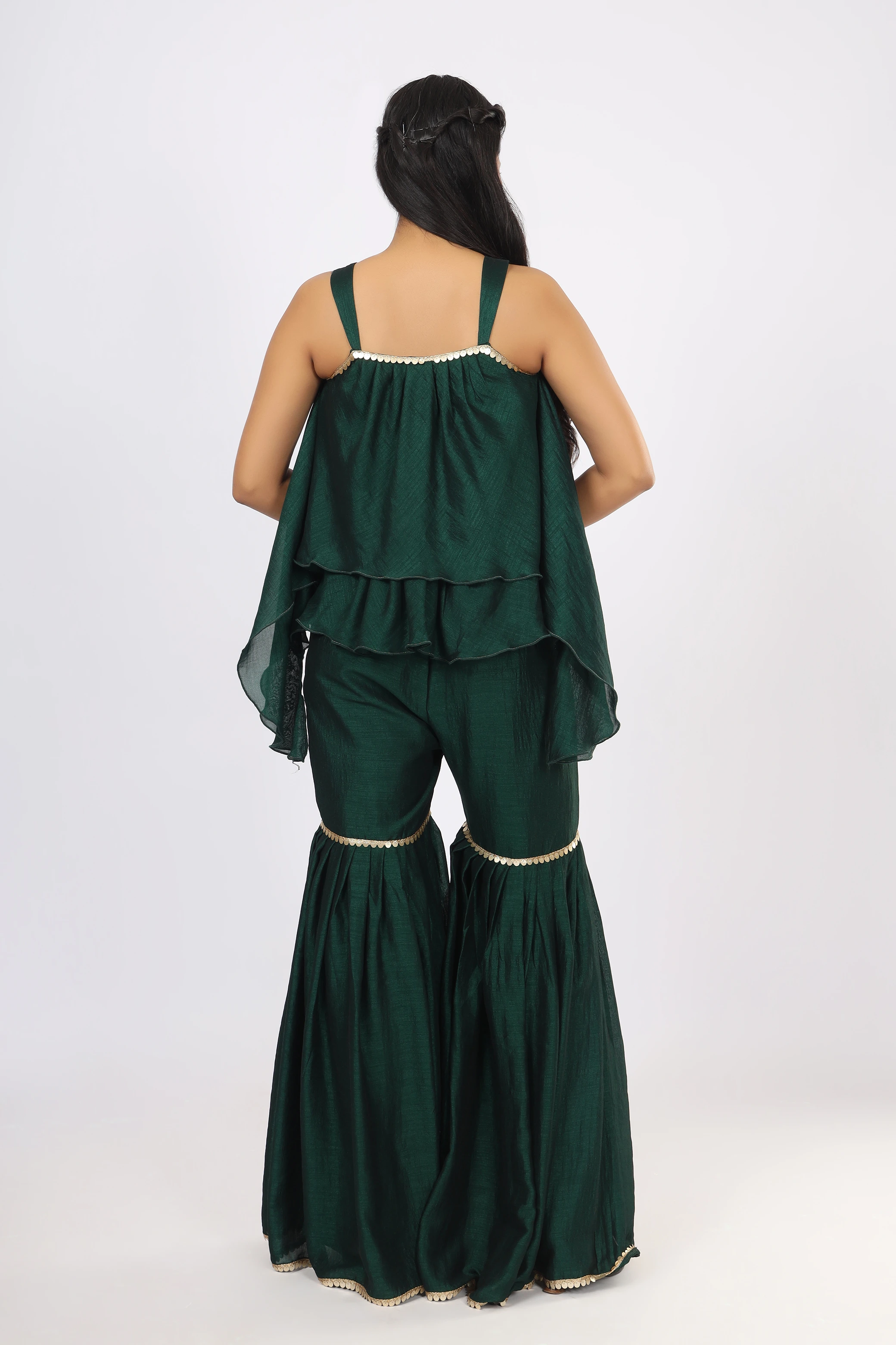 Vglame Women Green Stylish Sharara Set with Crop Top & Lace Dupatta alternate view