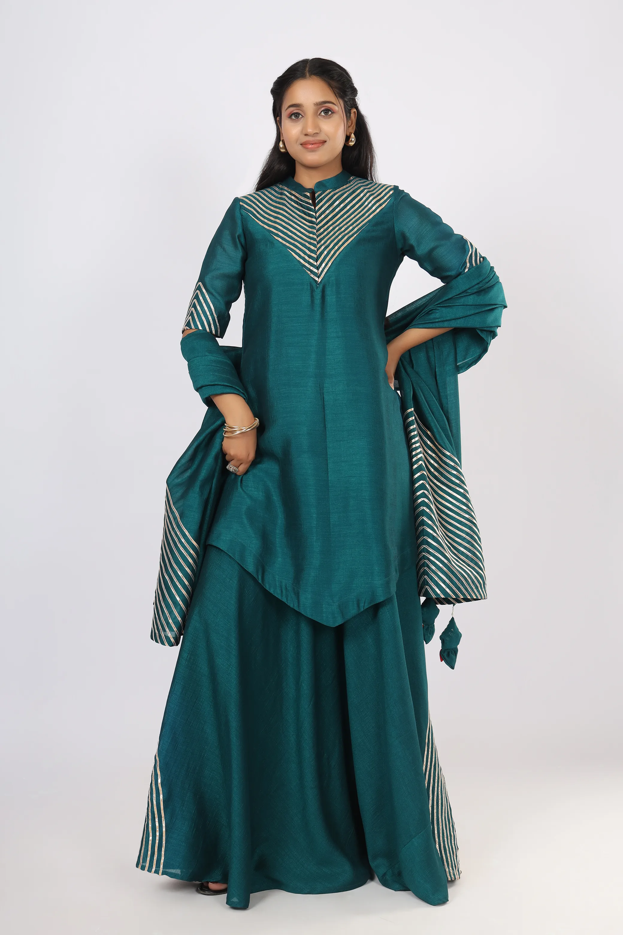 Vglame Women Blue Traditional Kurta Lehenga Set with Gota Work
