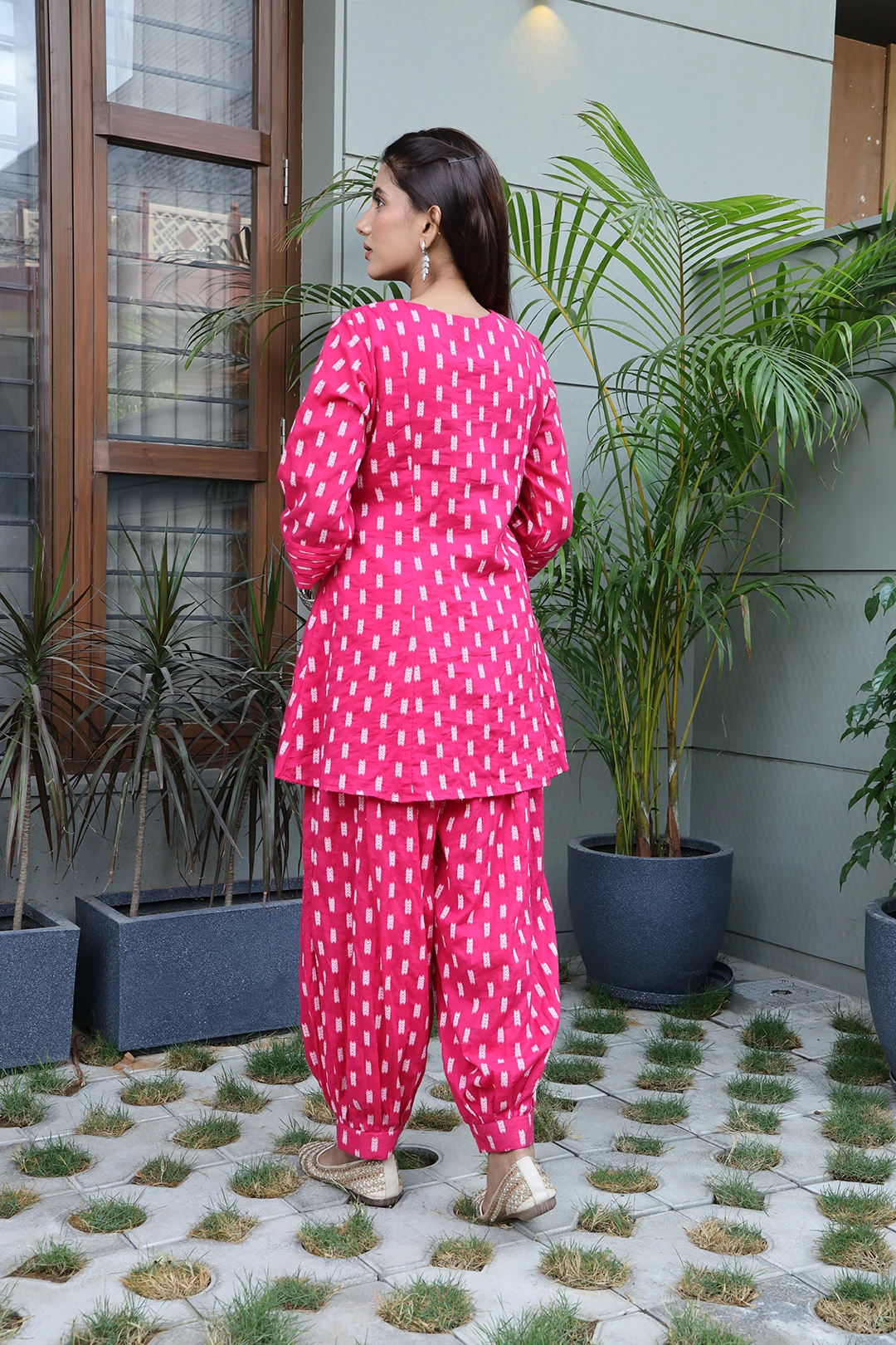 VGlame Pink Cotton Dobby Peplum Kurta Set with Afghani Salwar, Keyhole Neck & Pintex Yoke alternate view