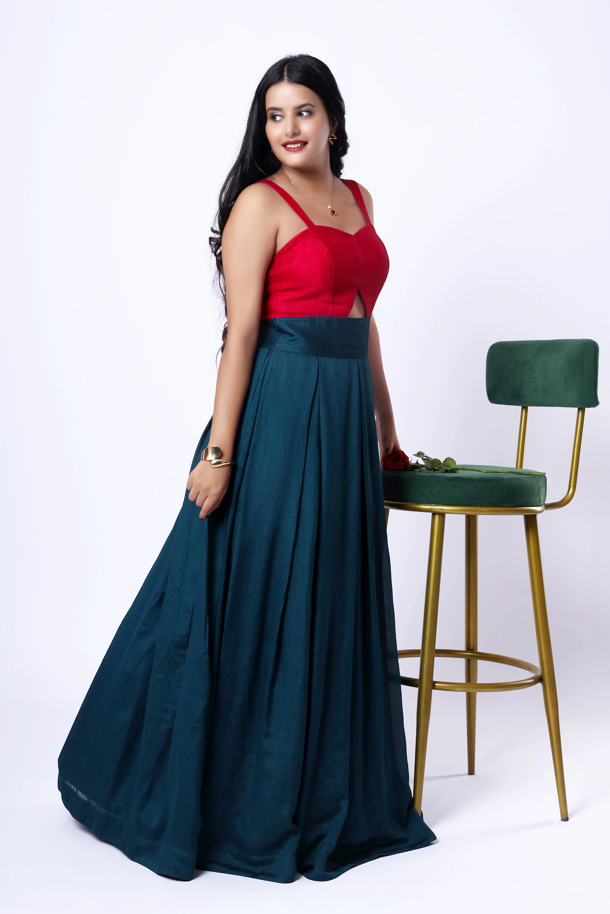 VGlame Women Pink & Blue Color Block One Piece Dress alternate view