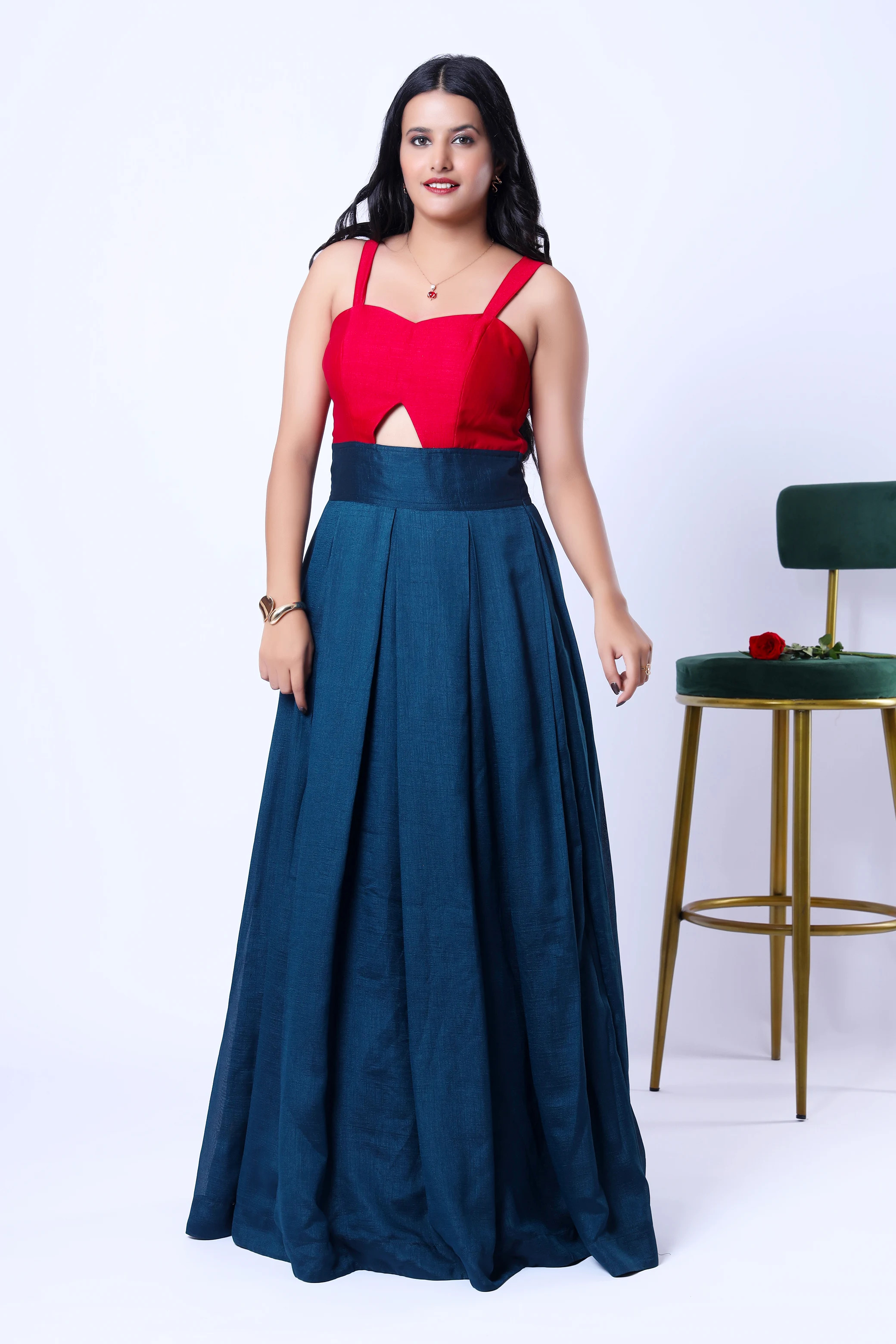 VGlame Women Pink & Blue Color Block One Piece Dress